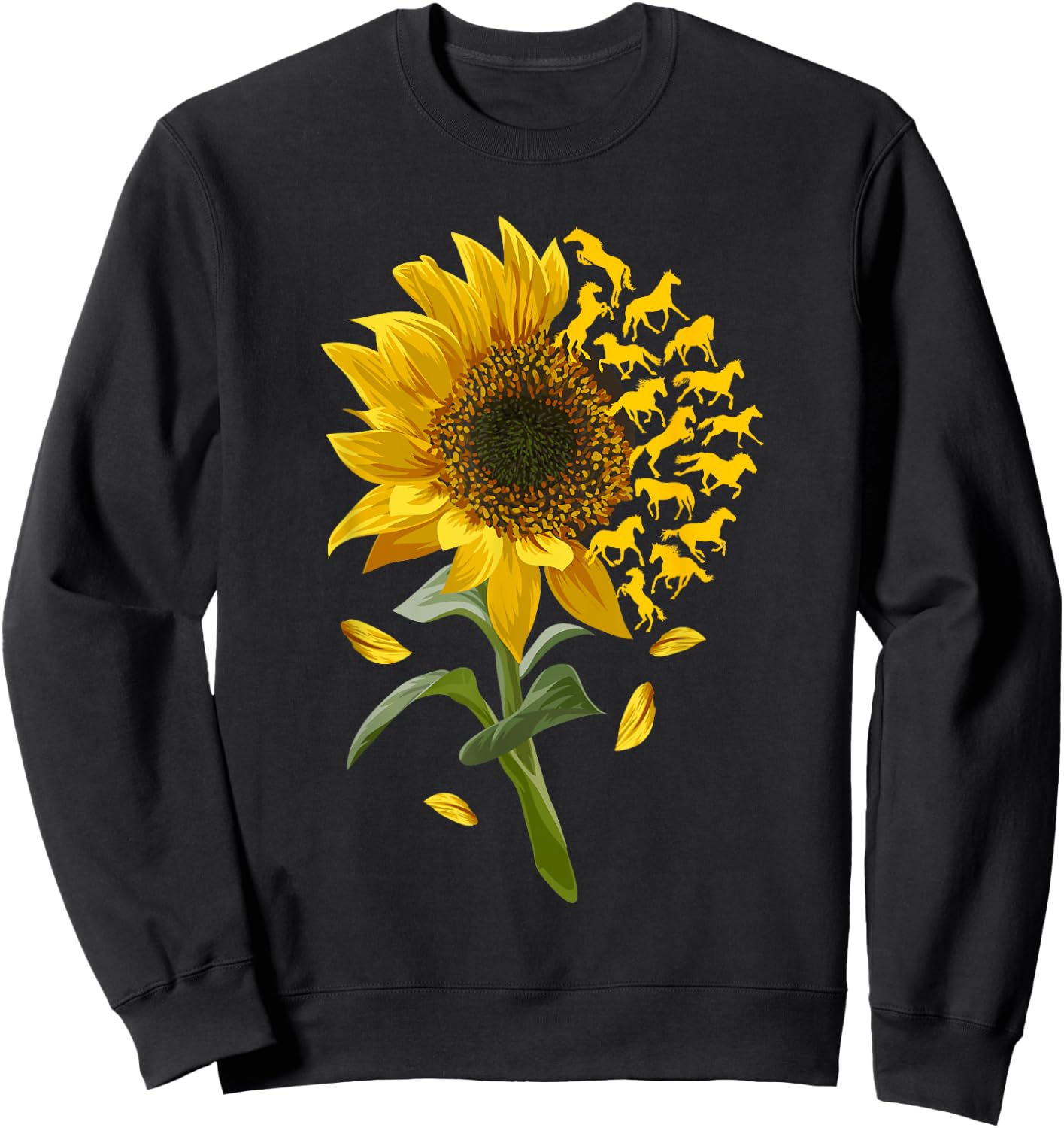 Beautiful Sunflower Horse Racing Flower Graphic Sweatshirt - Sweatshirt | Black
