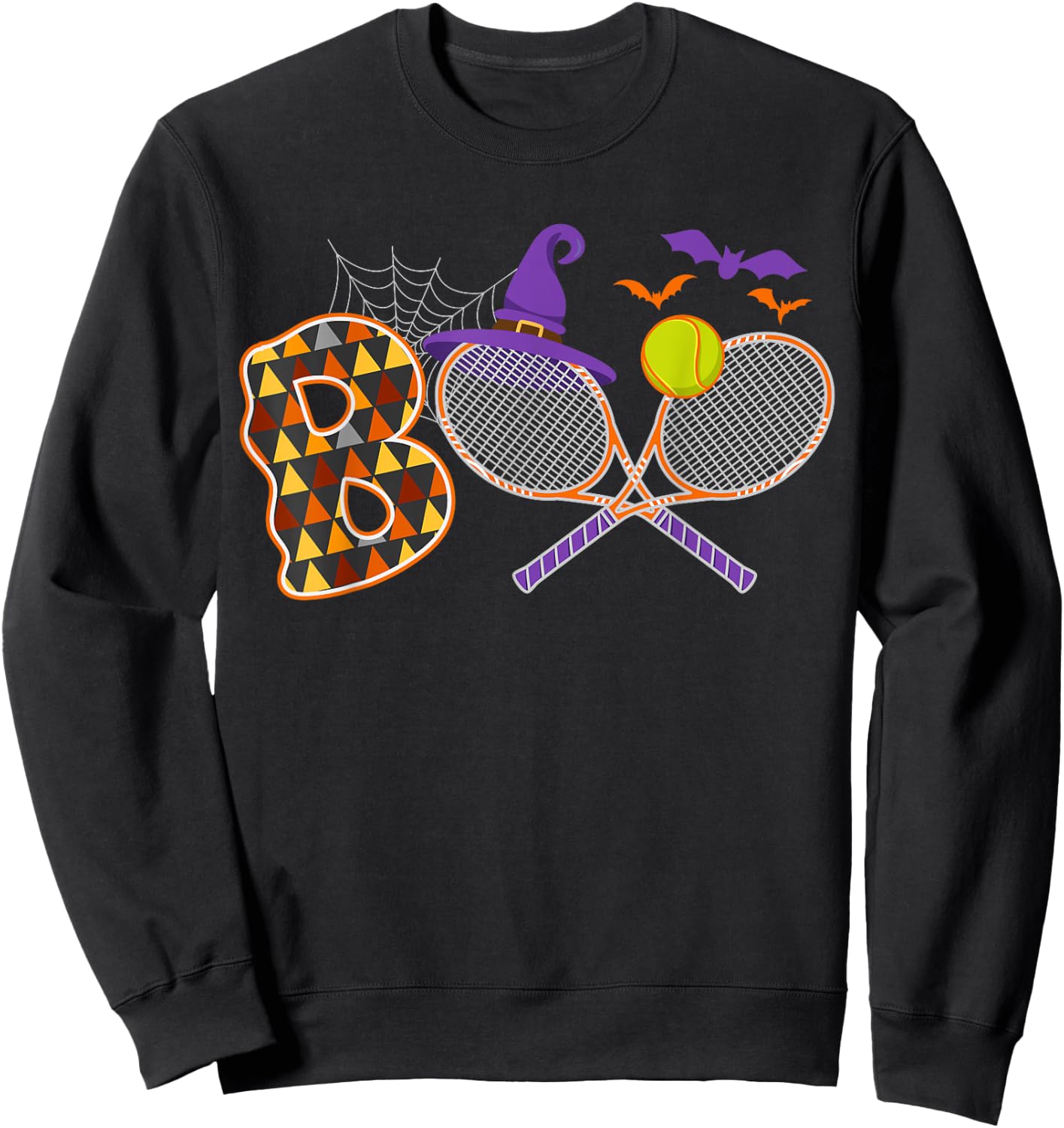 Boo Creepy Tennis Halloween Pumpkin Tennis Ball Costume Sweatshirt - Sweatshirt | Black