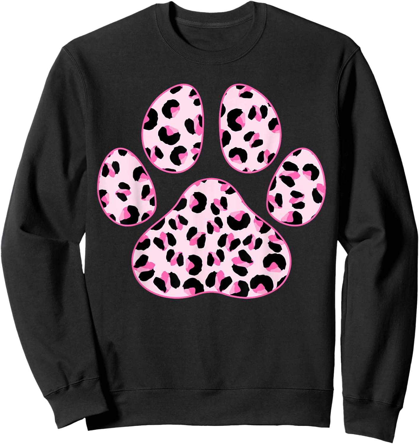 Cat Paw Print Cute Leopard Pattern Dog Lover Leopard Print Men Women Kids Sweatshirt - Sweatshirt | Black