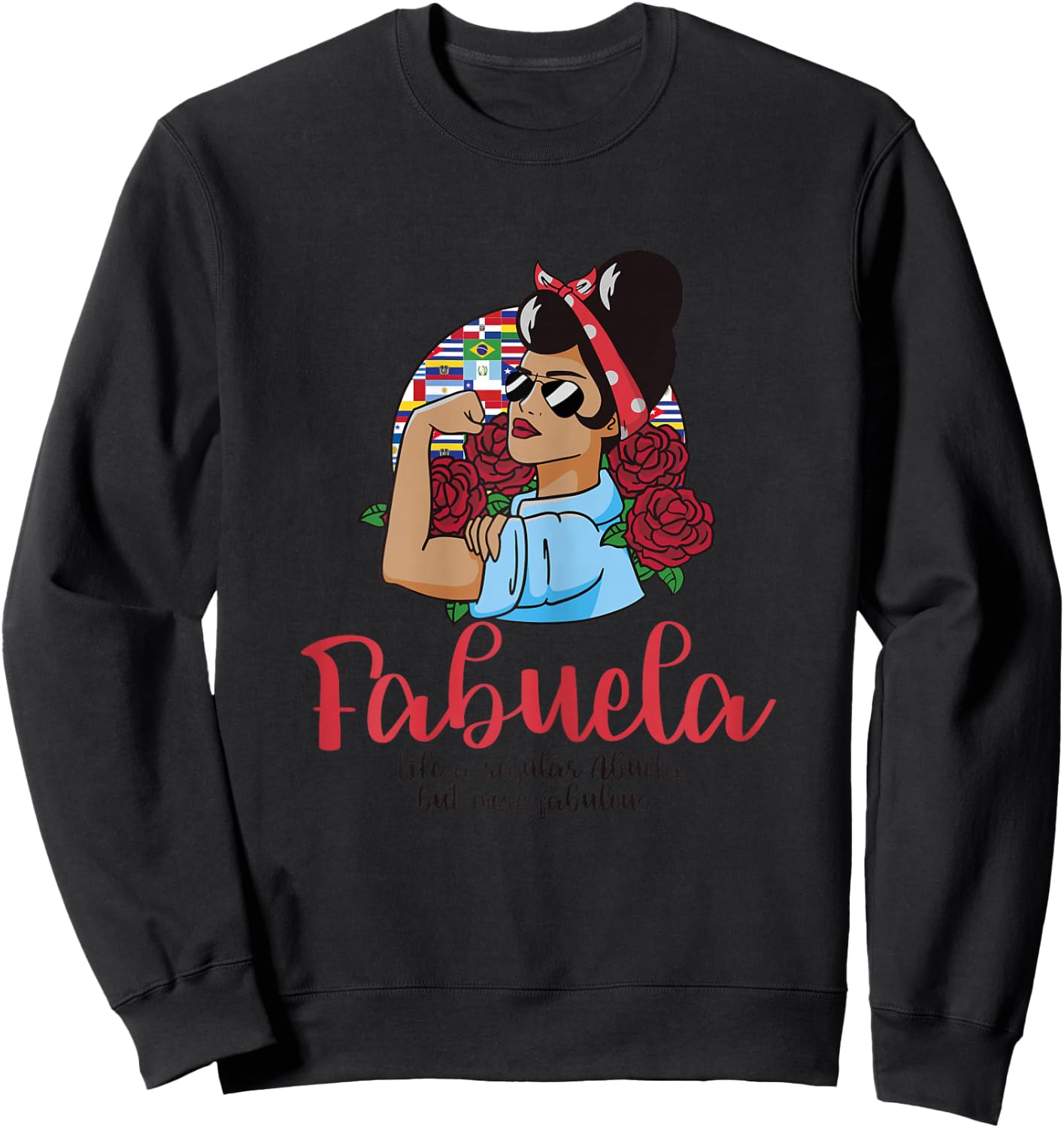 Fabuela Like a Regular Abuela But More Fabulous Messy Bun Sweatshirt - Sweatshirt | Black