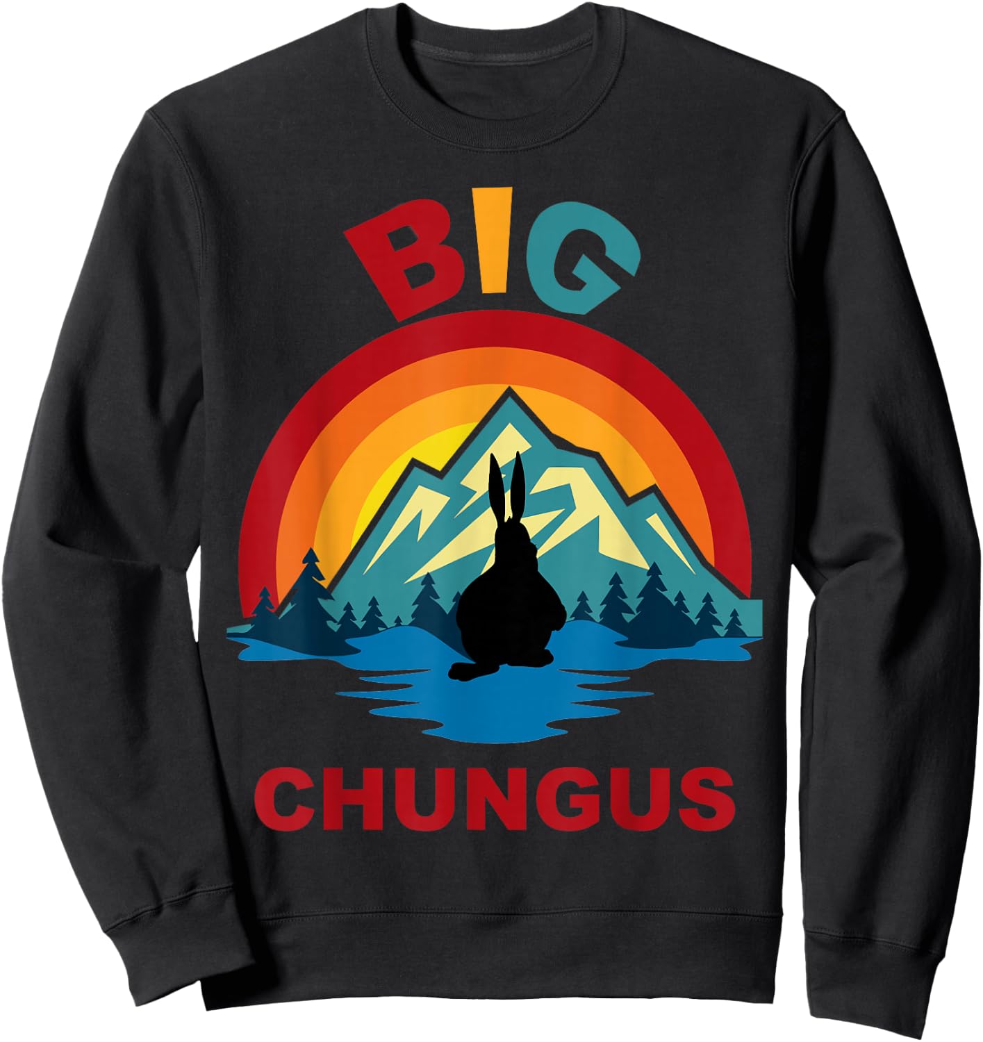 Big Chungus Retro Fat Bunny Sunset Sweatshirt - Sweatshirt | Black