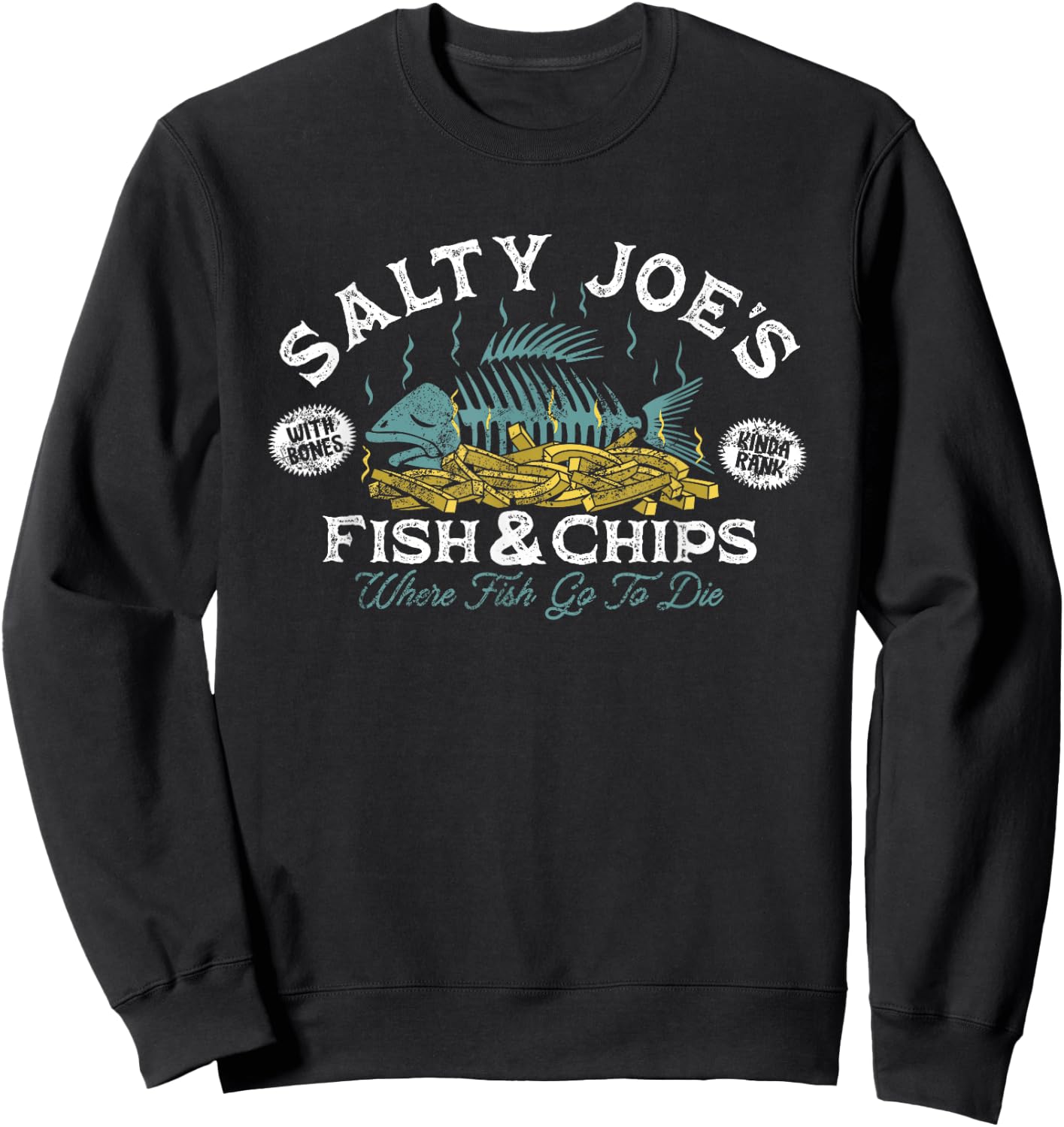 Salty Joe's Fish and Chips Logo Surf Shop Graphic Sweatshirt - Sweatshirt | Black