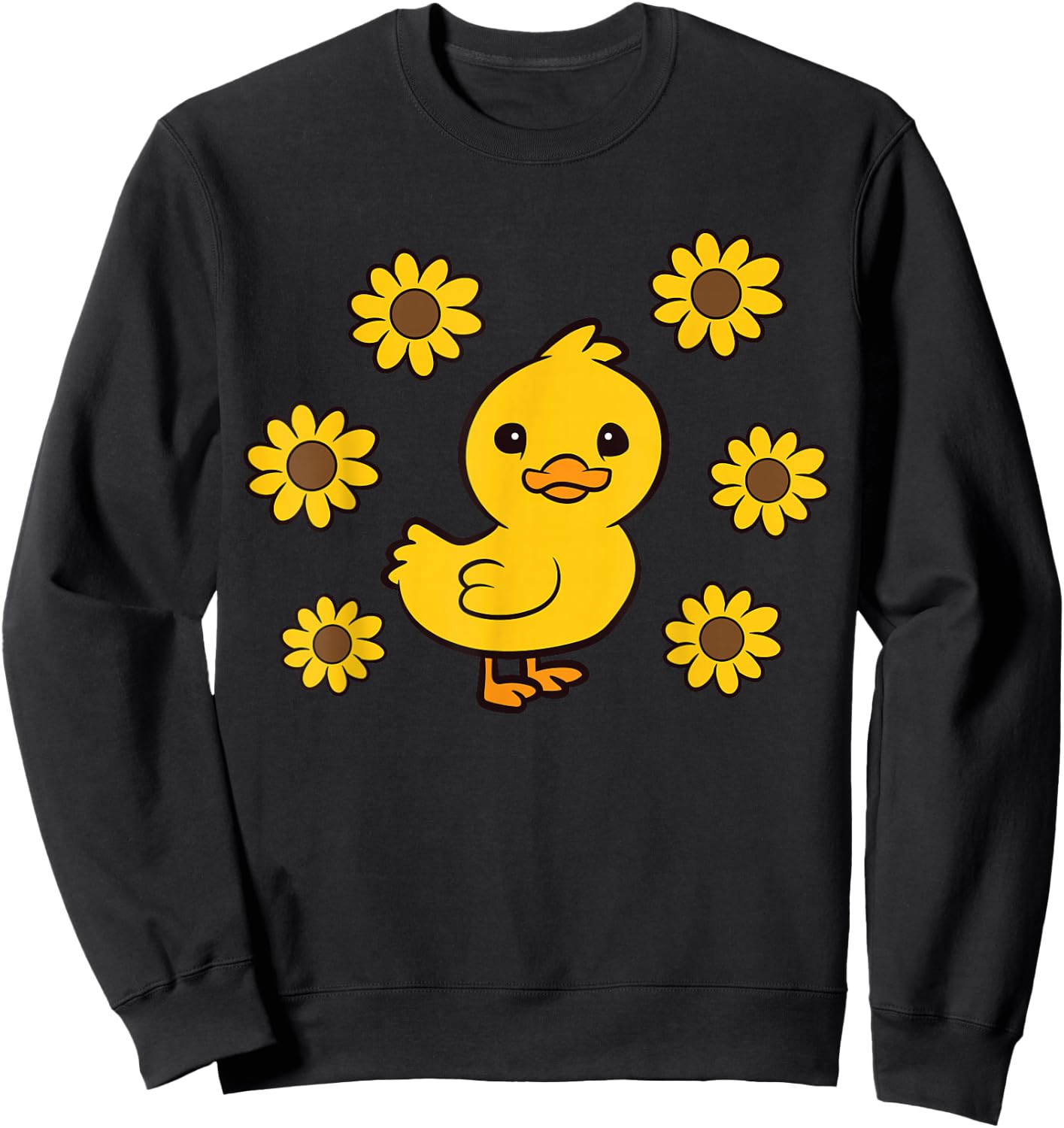 Cute Duck Summer Sunflower Kawaii Duck Sweatshirt - Sweatshirt | Black