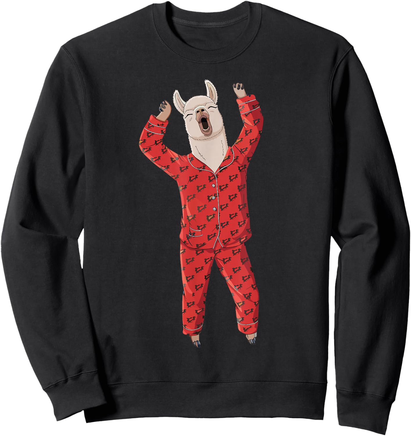 Alpaca Llama with Red Buffalo Plaid Pajamas Girl Boy Llama Sweatshirt - Sweatshirt | Black
