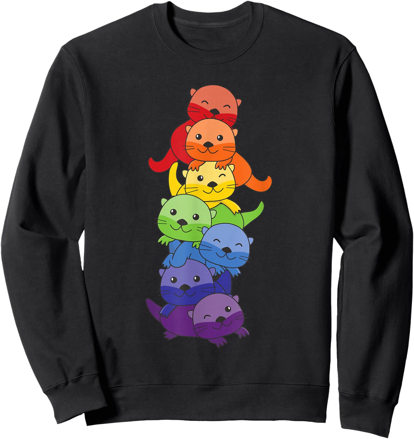 Rainbow Flag Pride Month LGBTQ Rainbow Otter Sweatshirt - Sweatshirt | Black