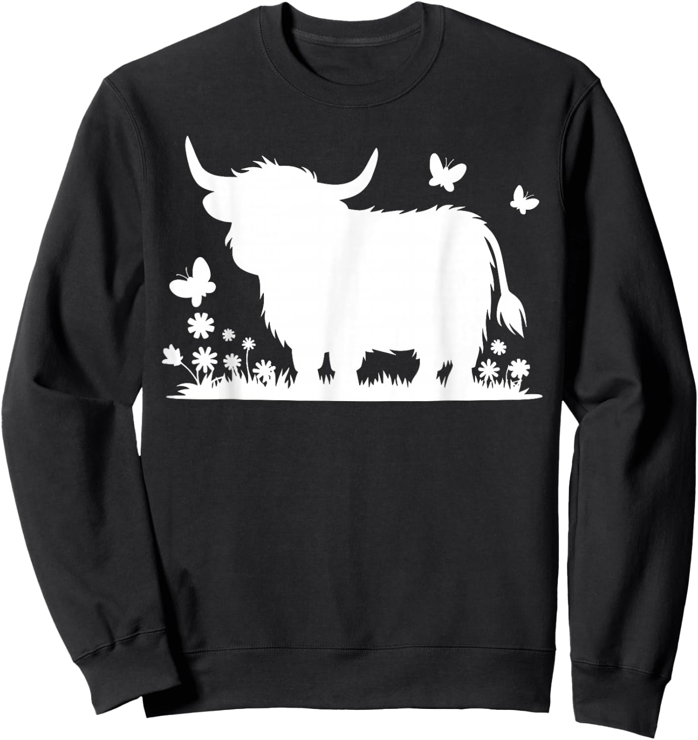 Scottish Highland Cow Cattle Hairy Cow Flowers Woman Sweatshirt - Sweatshirt | Black