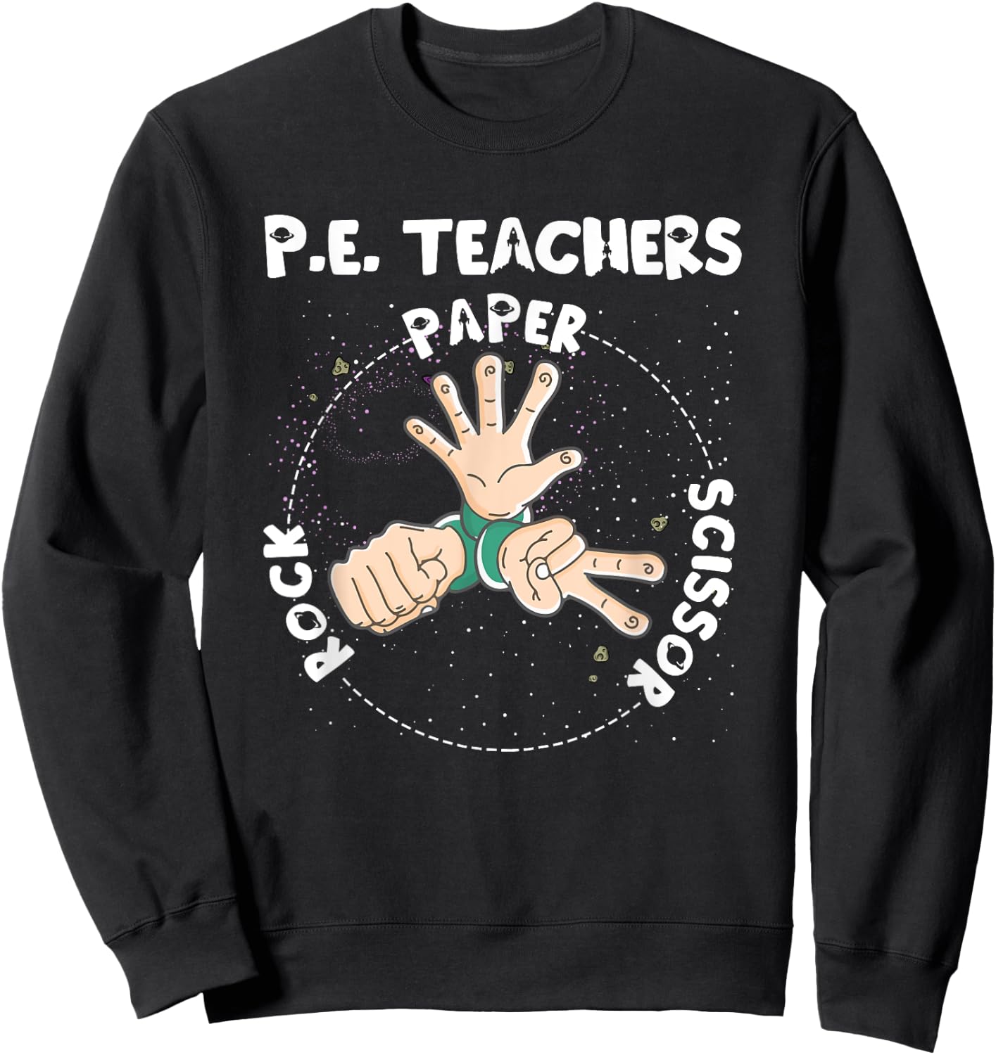 Funny Physical Education PE Teacher Rock Paper Scissor Sweatshirt - Sweatshirt | Black