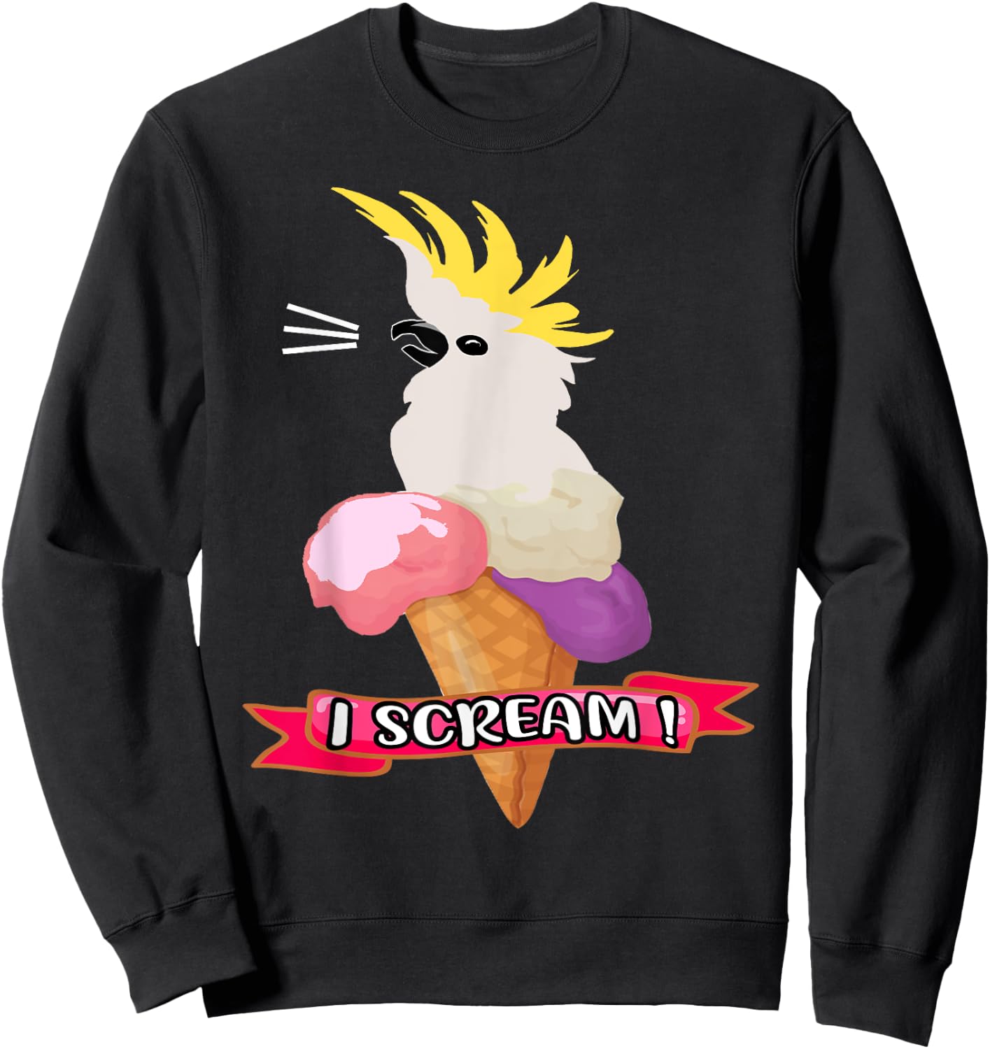 Sulfur Crested Cockatoo Ice Cream Parrot - Cockatoo . Sweatshirt - Sweatshirt | Black