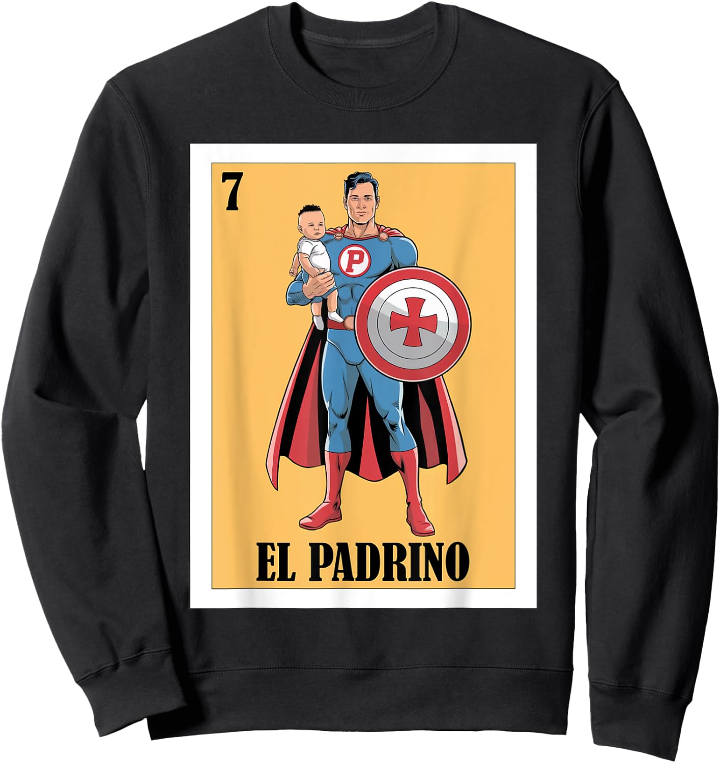Funny Mexican Baptism Superhero Design - El Super Padrino Sweatshirt - Sweatshirt | Black