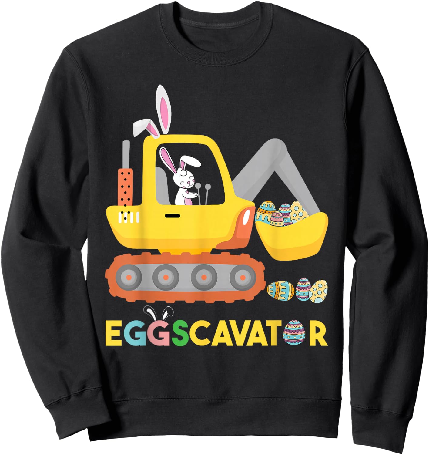 Funny EggsCavator Easter Bunny Excavator Toddler Boys Easter Sweatshirt - Sweatshirt | Black