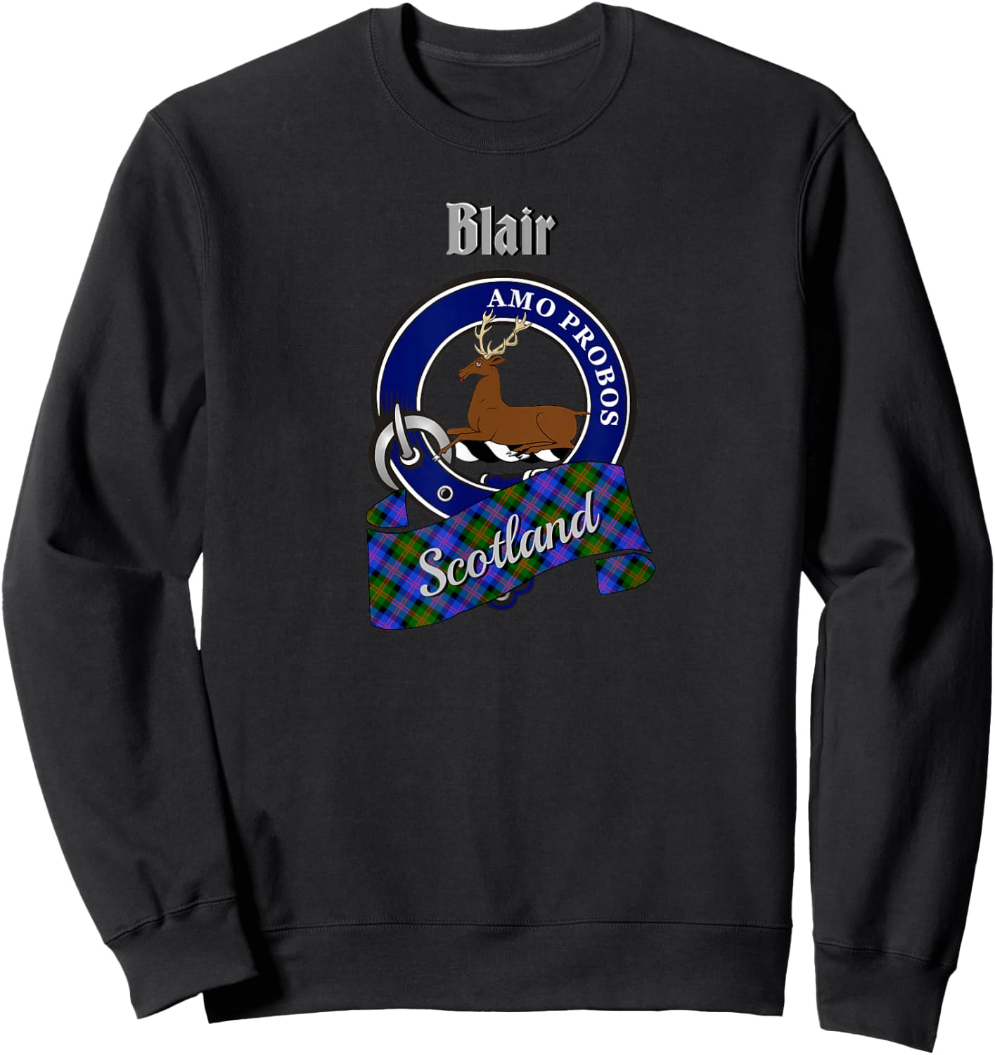Blair Scottish Clan Badge & Tartan Sweatshirt - Sweatshirt | Black