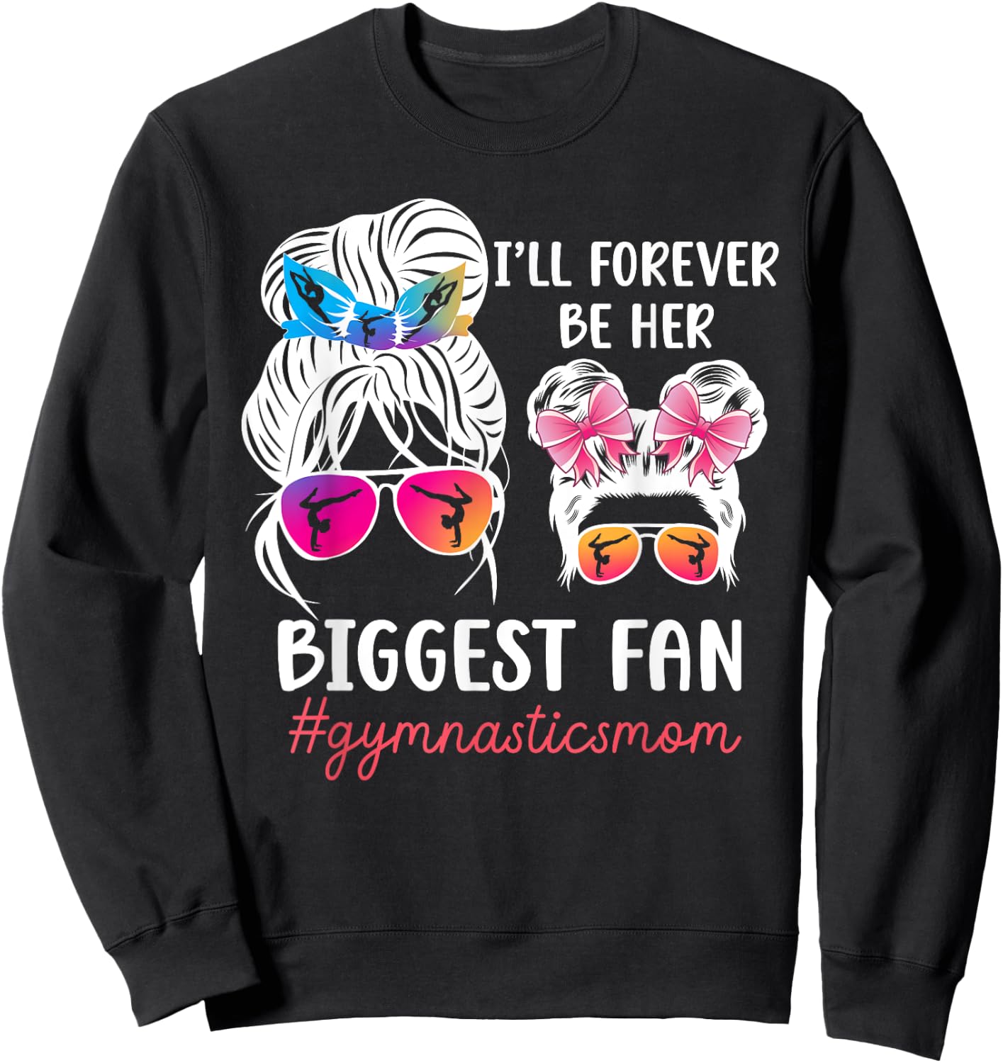 Her Biggest Fan Gymnastics Mom Of A Gymnast Mama Sweatshirt - Sweatshirt | Black