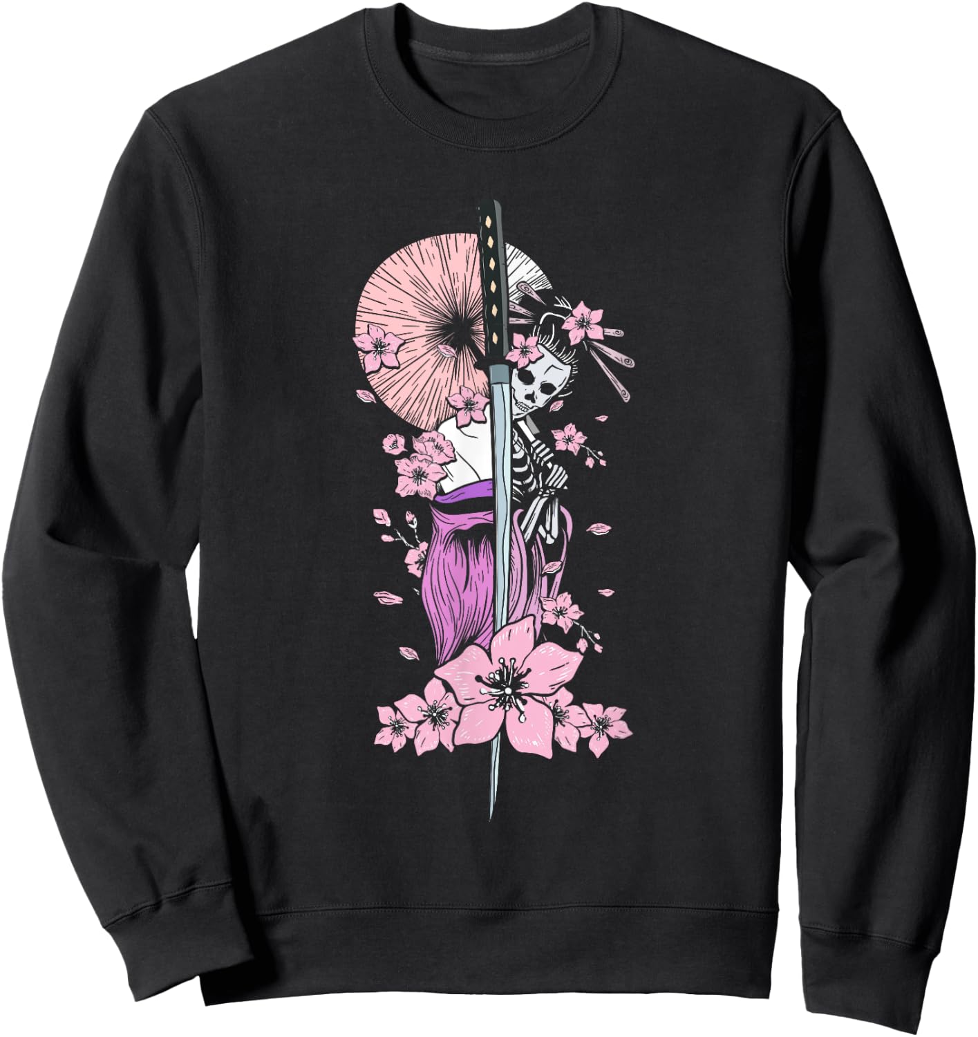 Japanese Geisha with Geisha and Cherry Blossom and Sakura Sweatshirt - Sweatshirt | Black