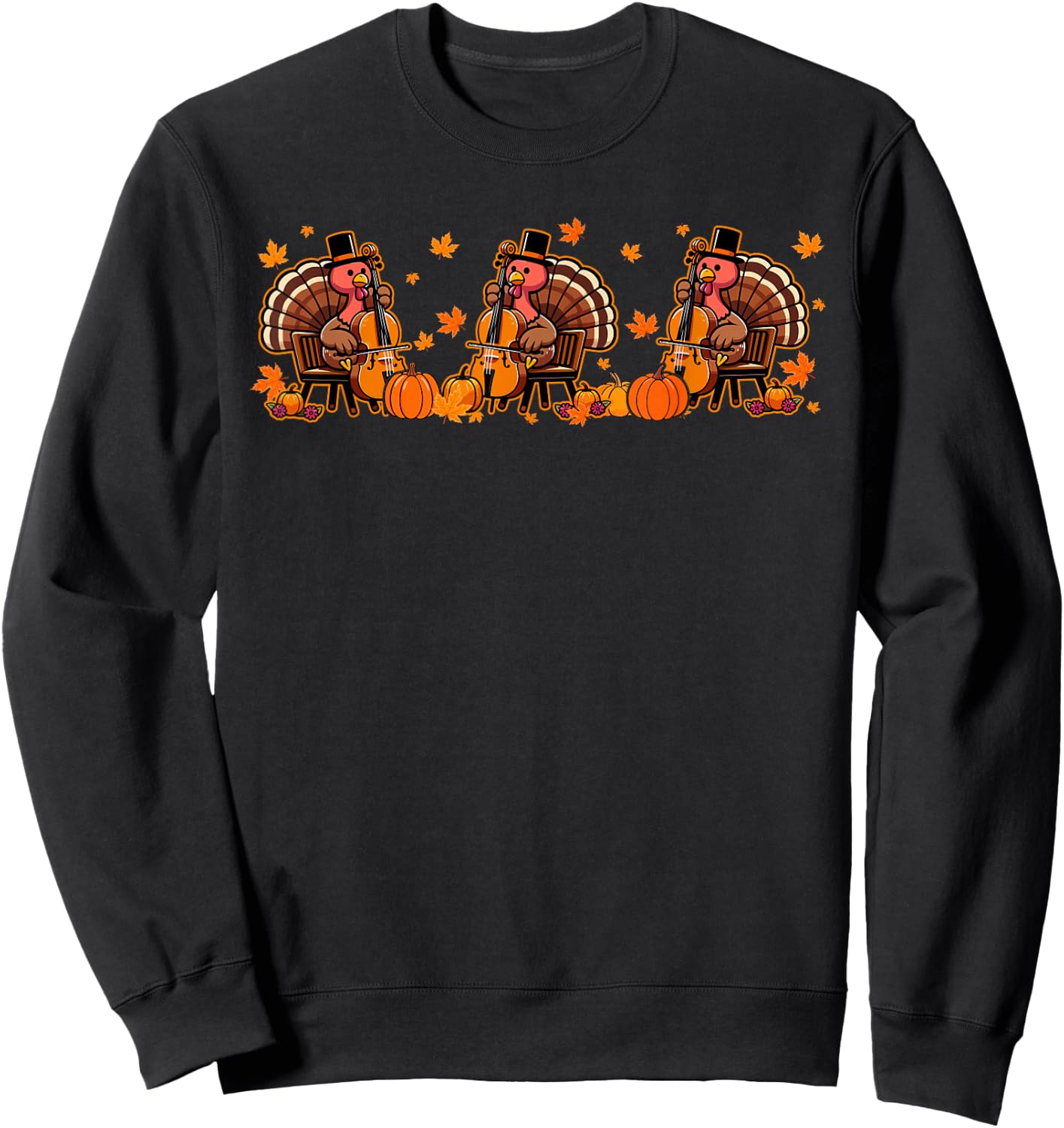 Three Thanksgiving Turkeys Playing Cello Instrumentalist Sweatshirt - Sweatshirt | Black