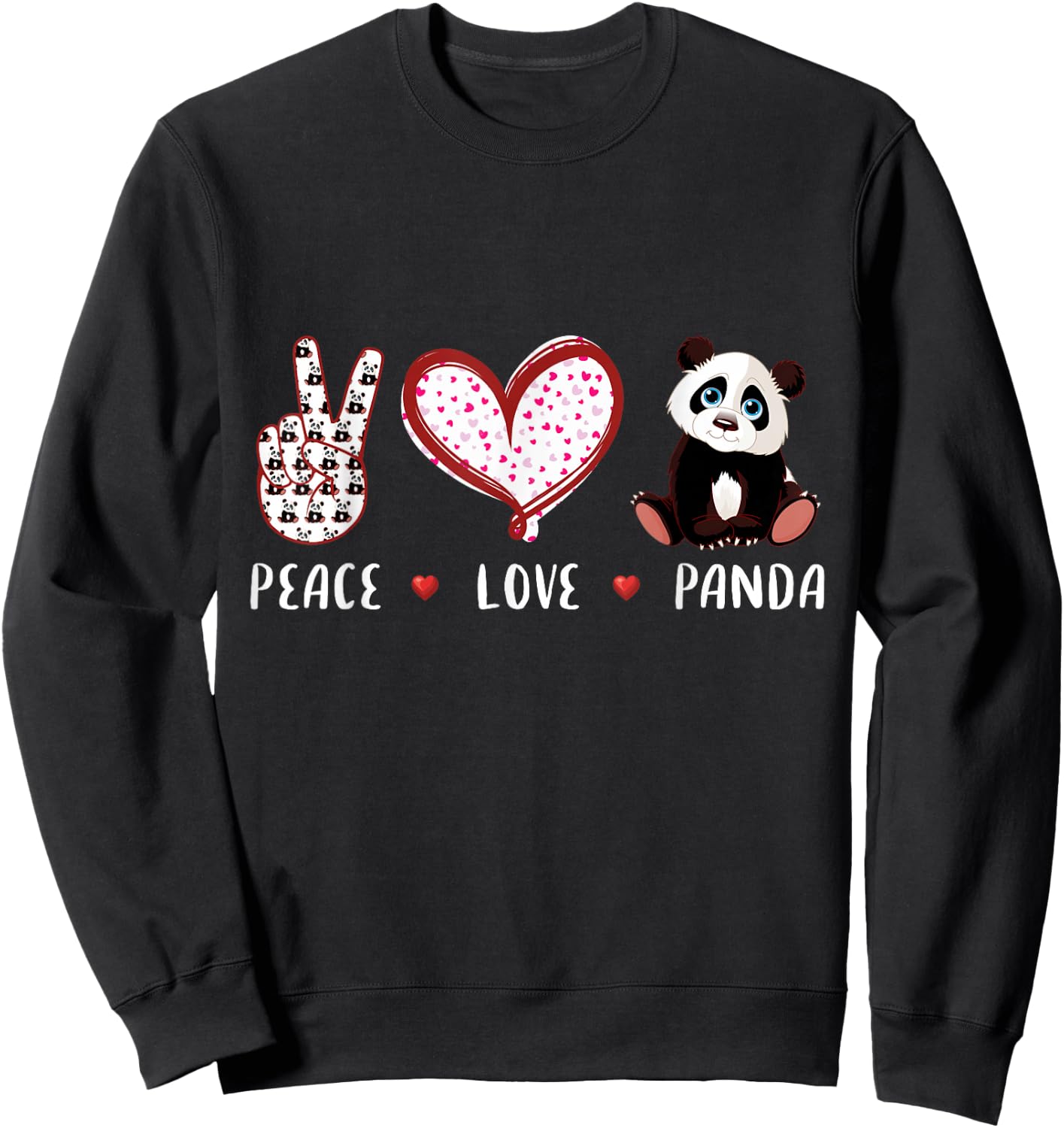 Peace Love panda lovers gifts for kids boys girls men women Sweatshirt - Sweatshirt | Black
