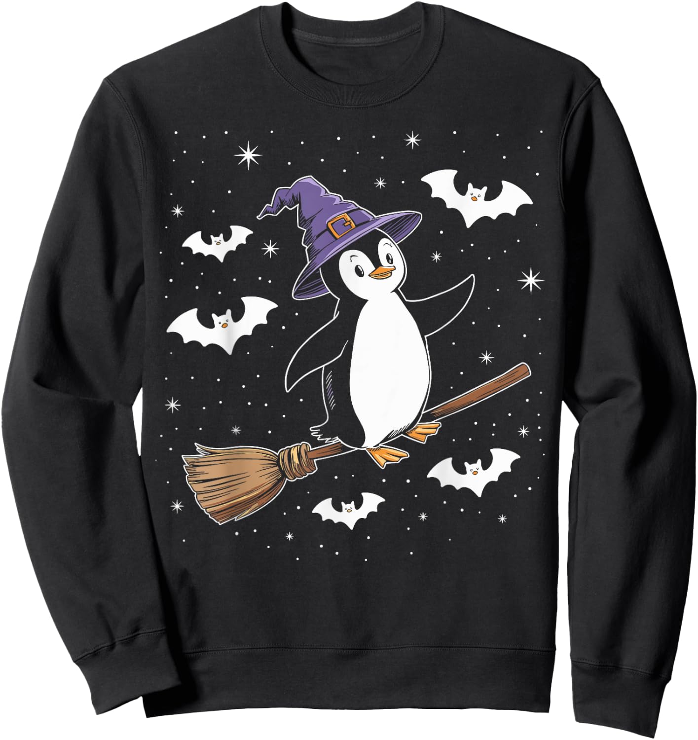 Funny Witch Broomstick Penguin Lovers Spooky Halloween Sweatshirt - Sweatshirt | Black