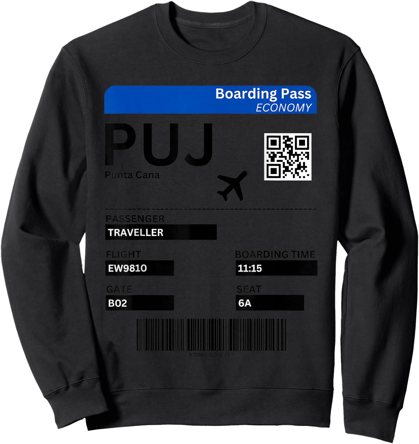 Boarding Pass Punta Cana Dominican Republic , grey, S Sweatshirt - Sweatshirt | Black