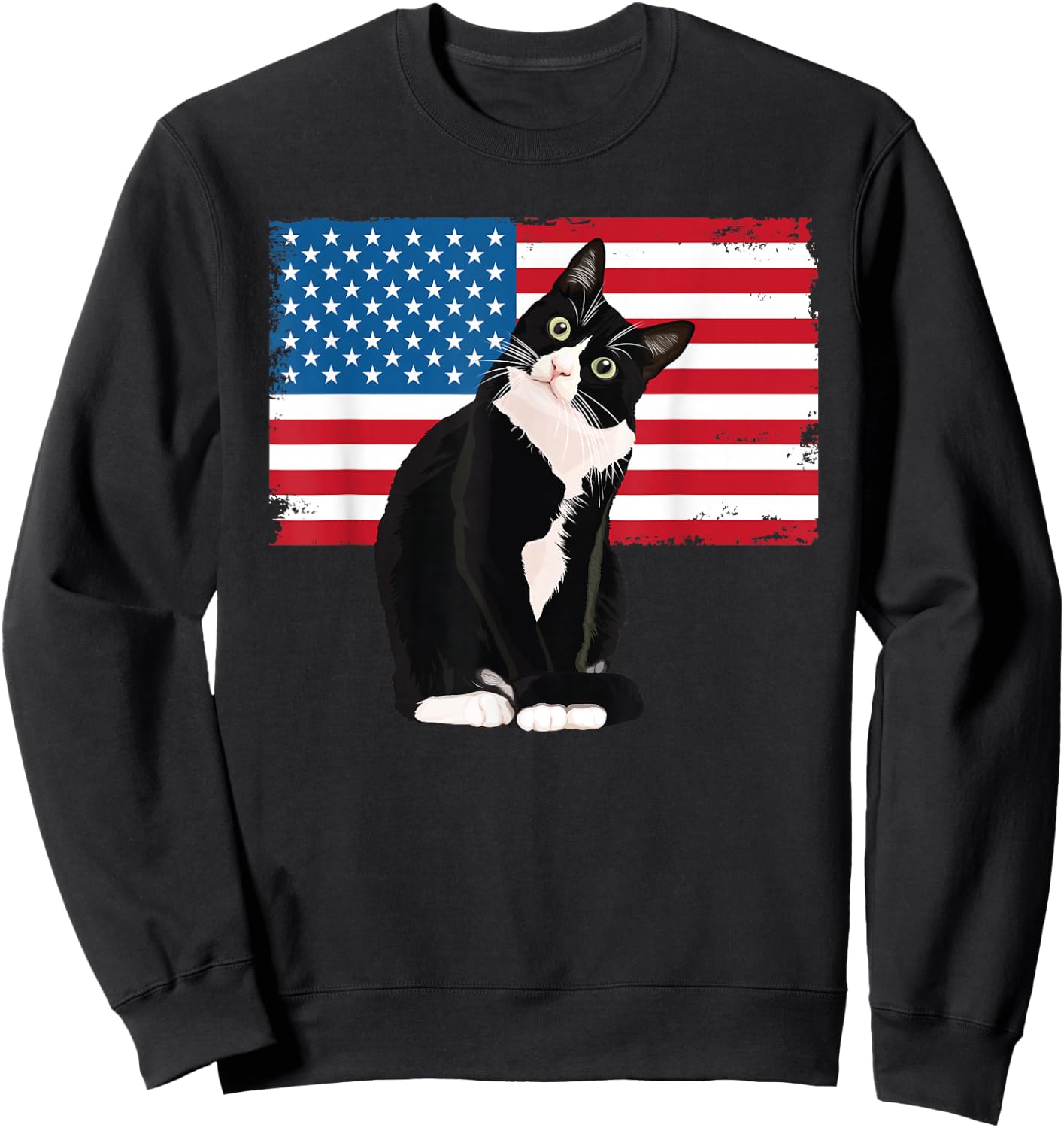 Tuxedo Cat 4th of July Patriotic Gift Adults Kids Sweatshirt - Sweatshirt | Black
