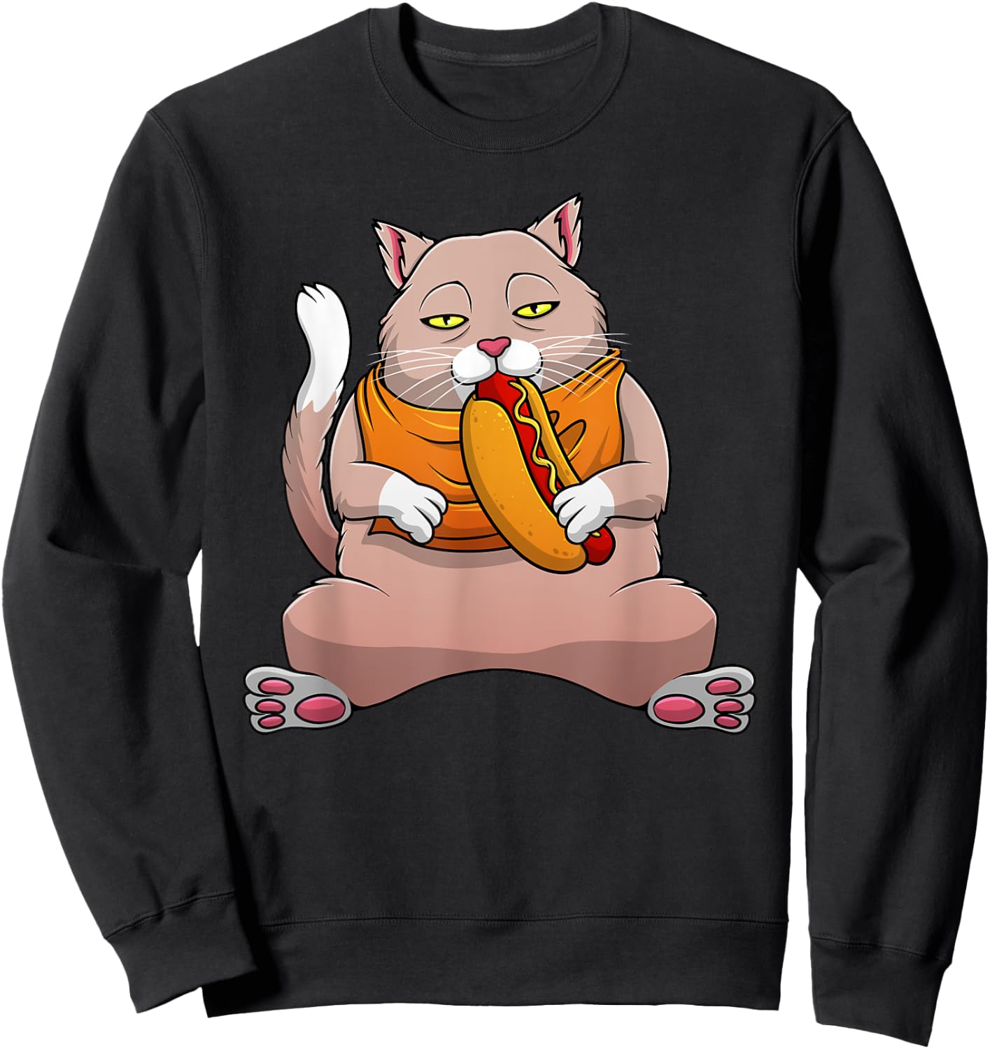 Funny Hot Dog Cat Design Women Sandwich Food Eaters Sweatshirt - Sweatshirt | Black