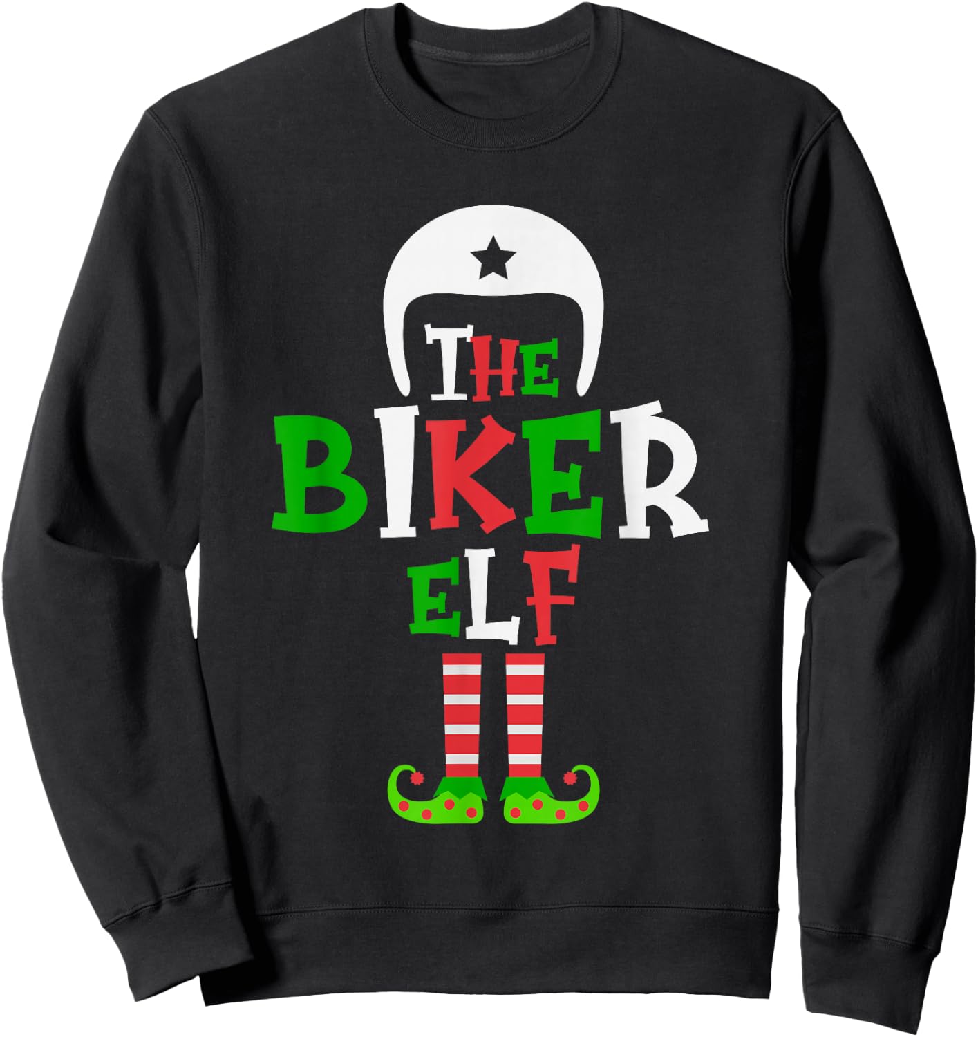 The Biker Elf - Funny Matching Family Group Christmas Sweatshirt - Sweatshirt | Black