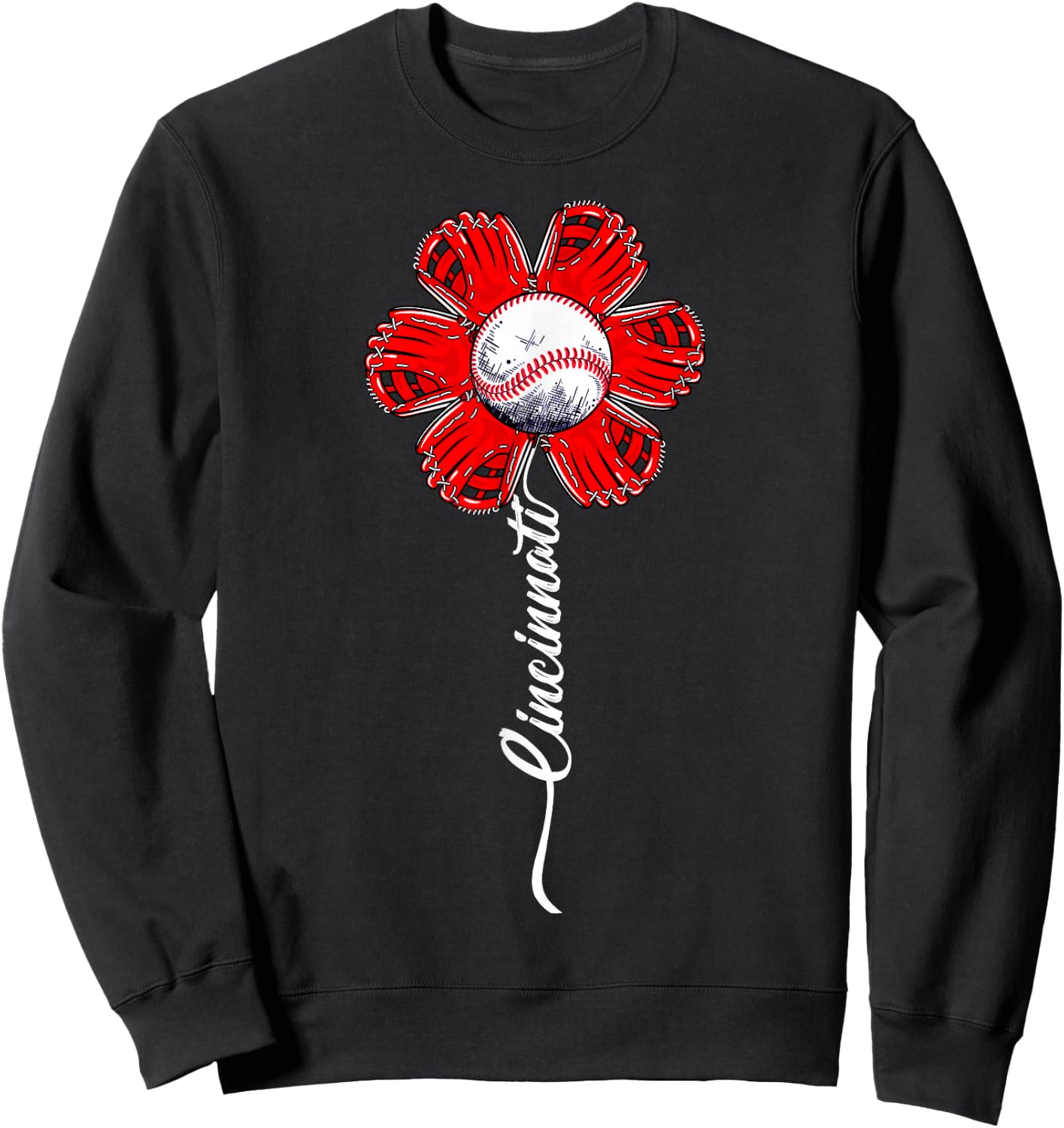 Funny Flower Baseball Lovers Men Women Boy Sweatshirt - Sweatshirt | Black
