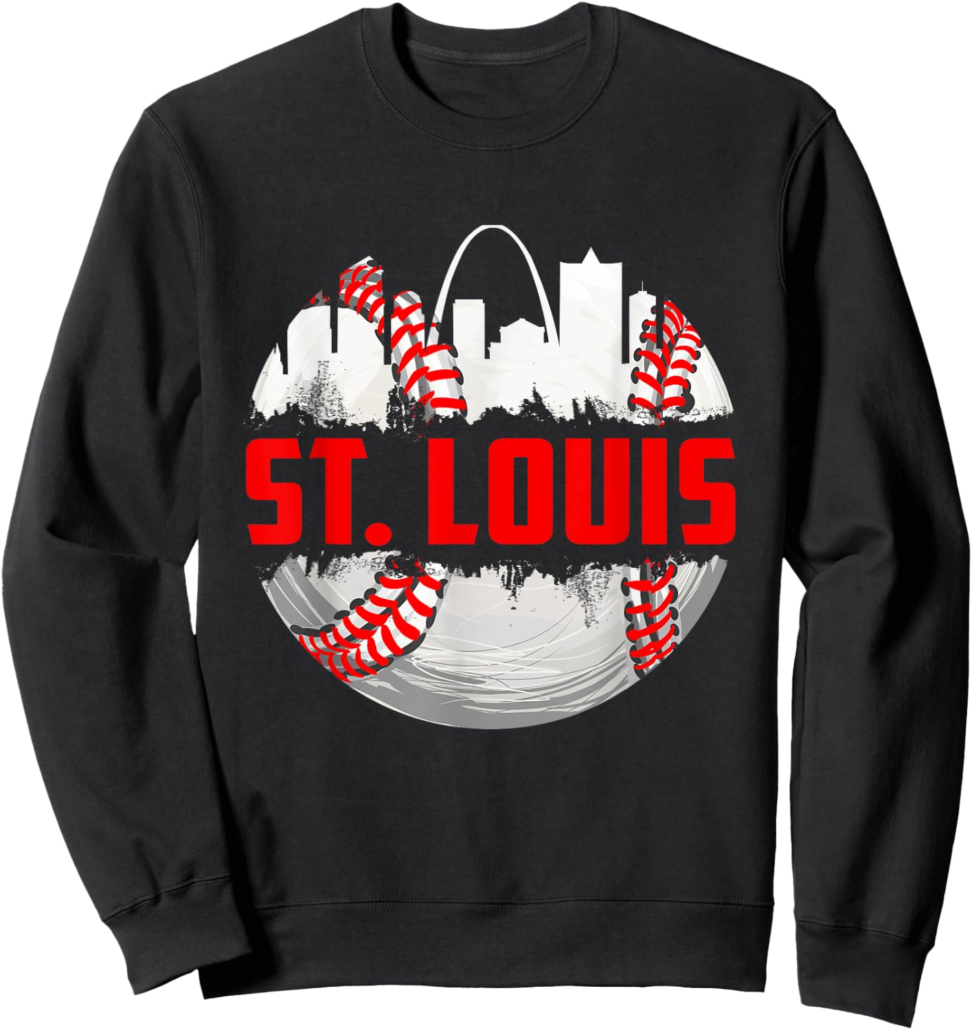 St. Louis Cityscape Vintage Baseball Women Kids Sweatshirt - Sweatshirt | Black