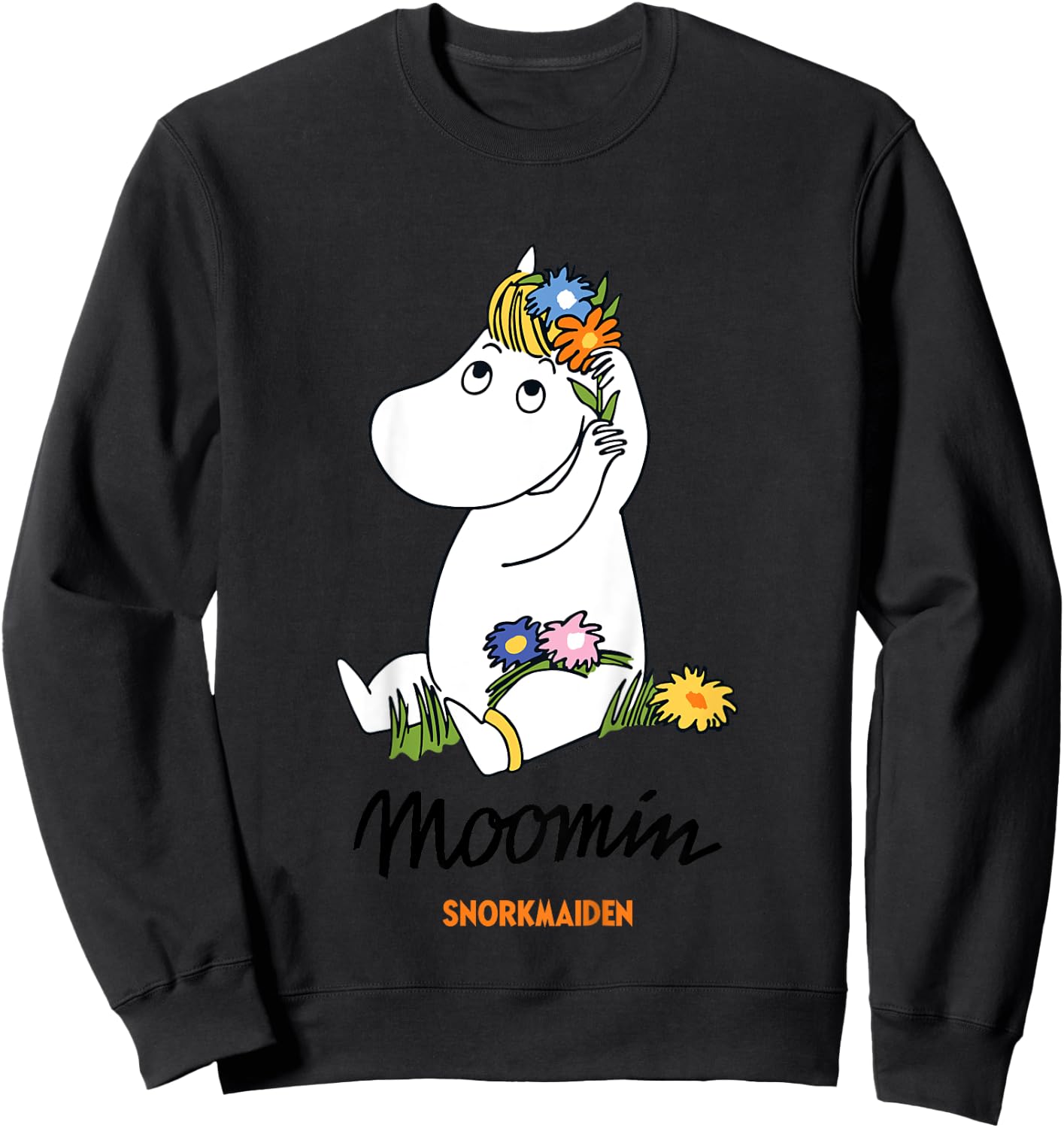 Children's with Moomin Snorkmaiden Flowers in Hair, White Sweatshirt - Sweatshirt | Black