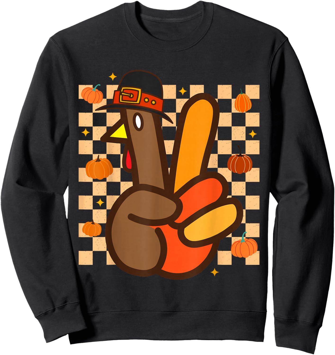 Cool Peace Sign Turkey Hand Thanksgiving Hippie Men Women Sweatshirt - Sweatshirt | Black