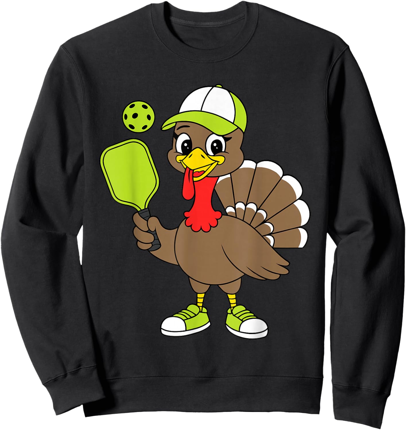 Funny Thanksgiving Pilgrim Pickleball Turkey Sweatshirt - Sweatshirt | Black