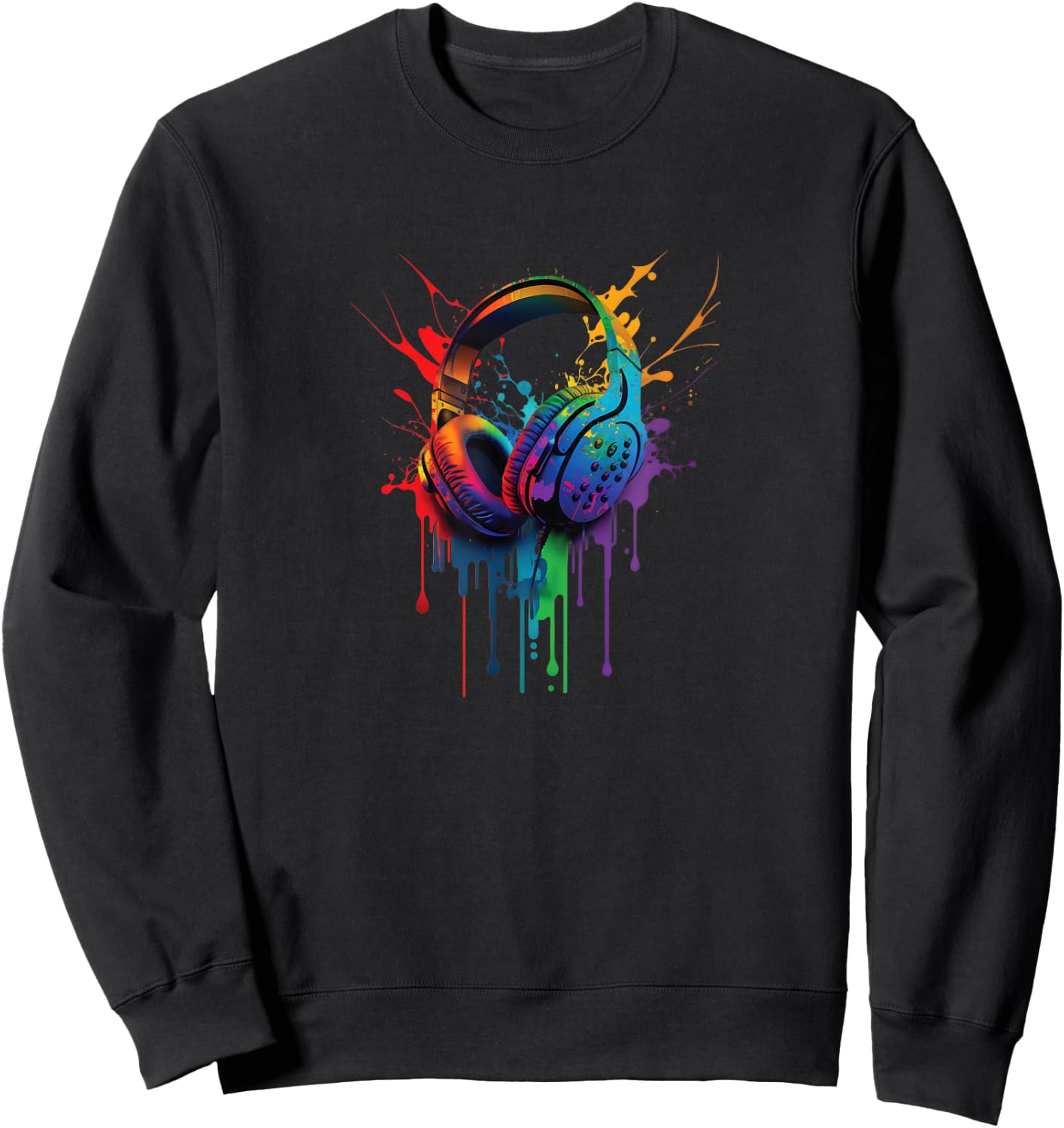 Music Headset Headphones Audiophile Paint Drip Sweatshirt - Sweatshirt | Black