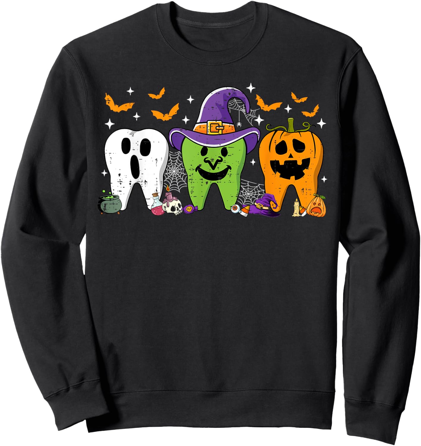 Cute Dental Halloween Dentist Teeth Ghost Pumpkin Witch Sweatshirt - Sweatshirt | Black
