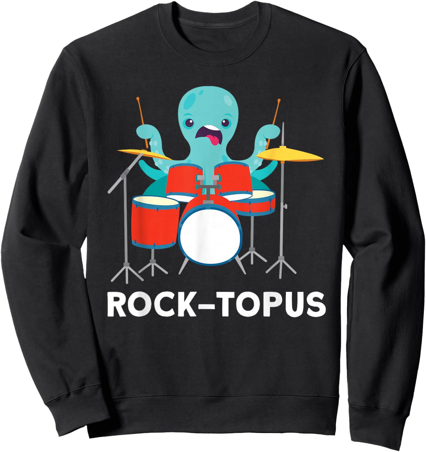Octopus playing Drums Cool Rock Band Drummer Sweatshirt - Sweatshirt | Black