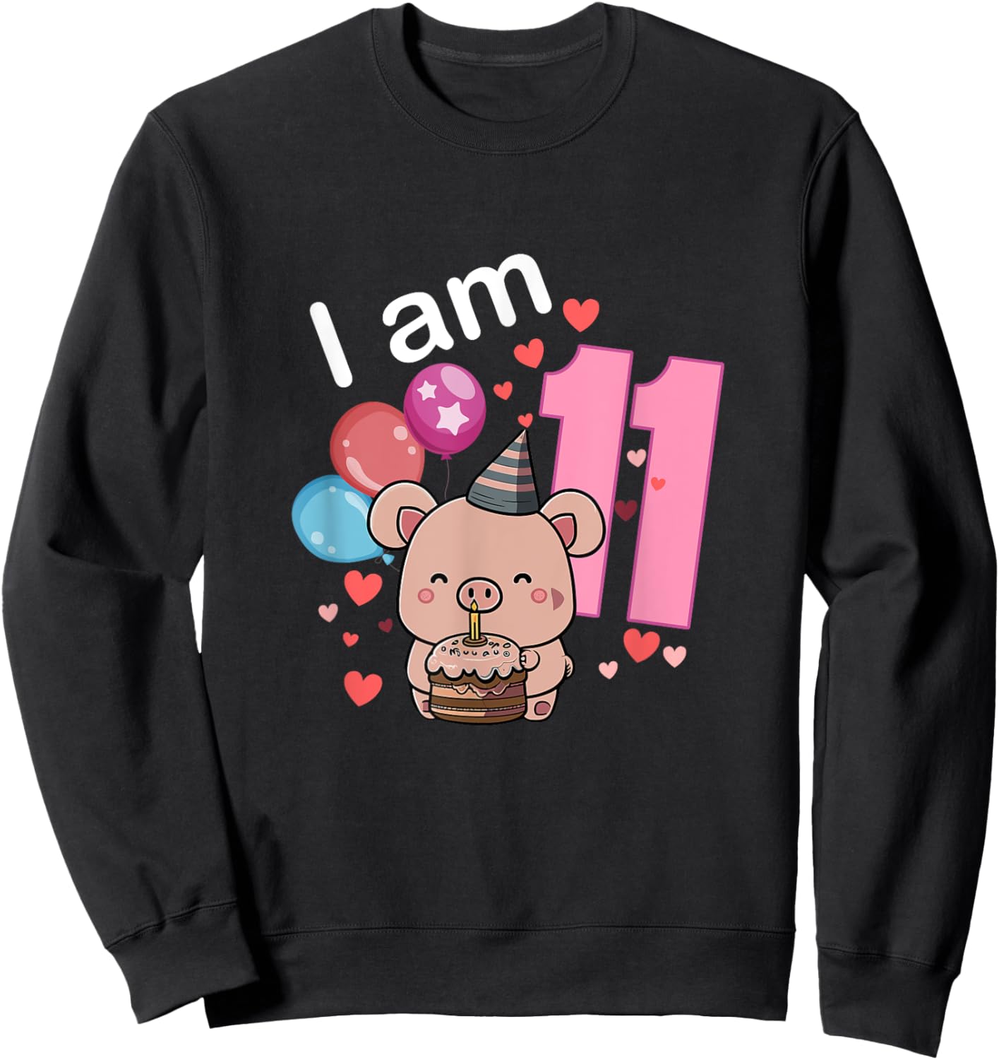 My 11th Birthday Pig Lover Party Gifts 11 Years Old Bday Pig Sweatshirt - Sweatshirt | Black