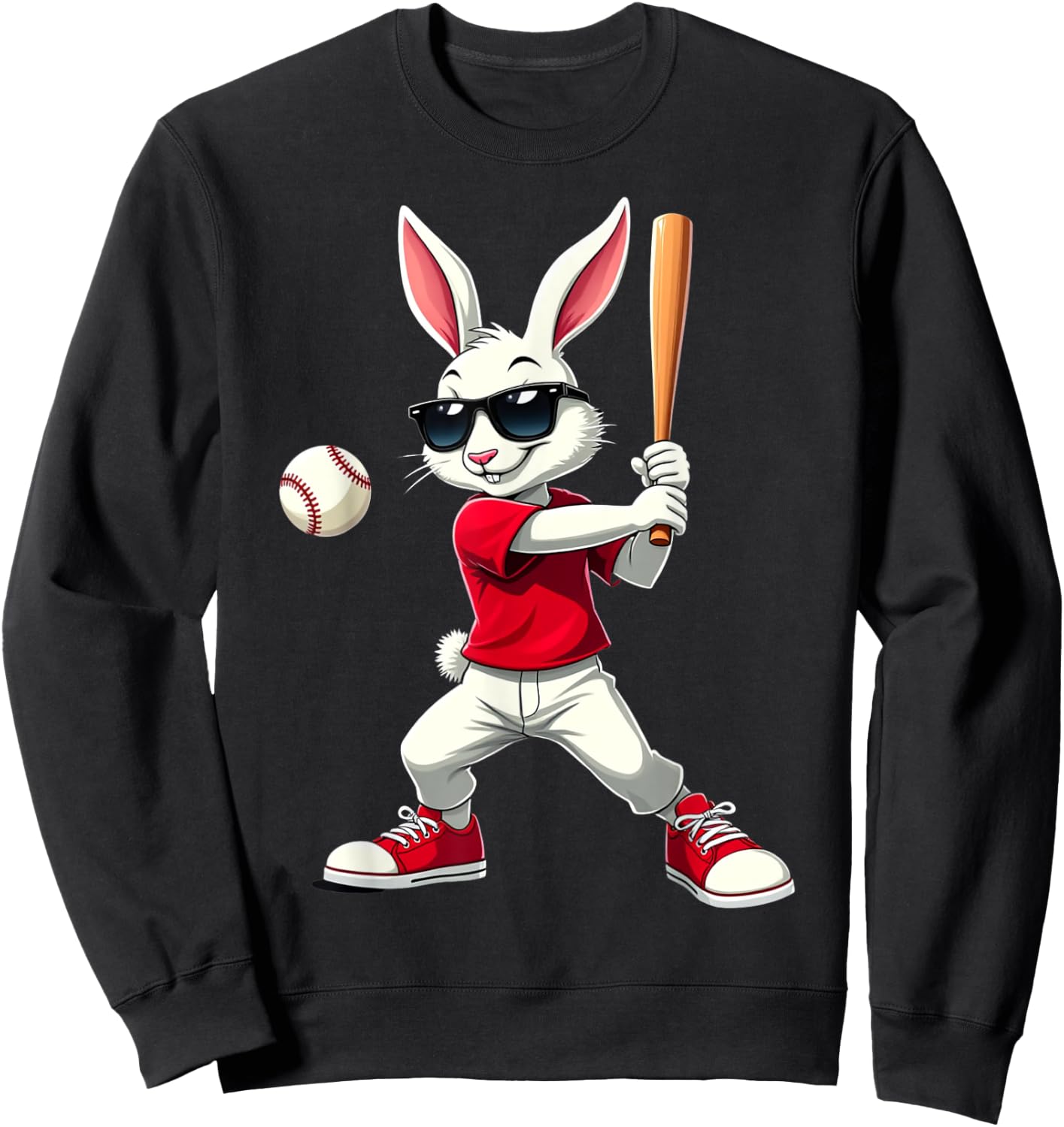 Easter Baseball Cool Bunny Playing Baseball Kids Boys Easter Sweatshirt - Sweatshirt | Black