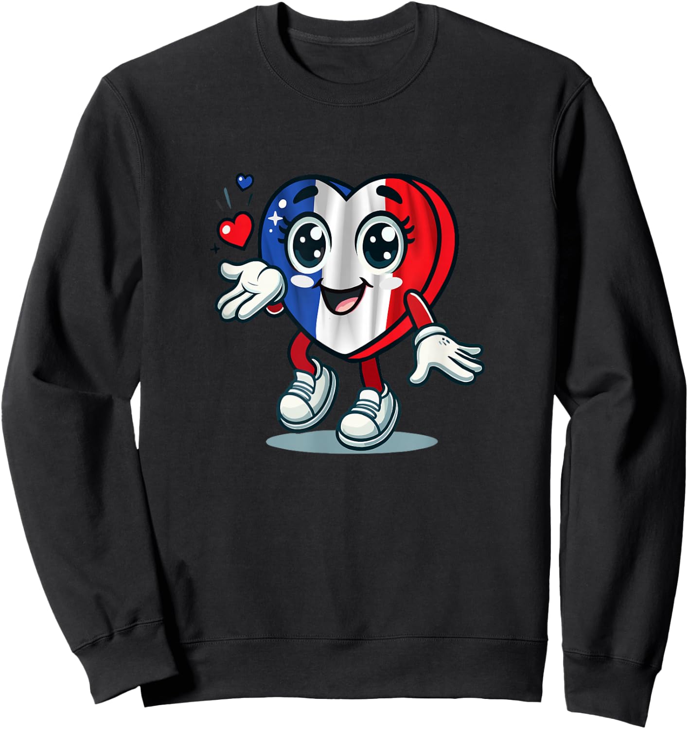 Coeur Mignon Avec Drapeau Français / Love France Cartoon , Black, S Sweatshirt - Sweatshirt | Black