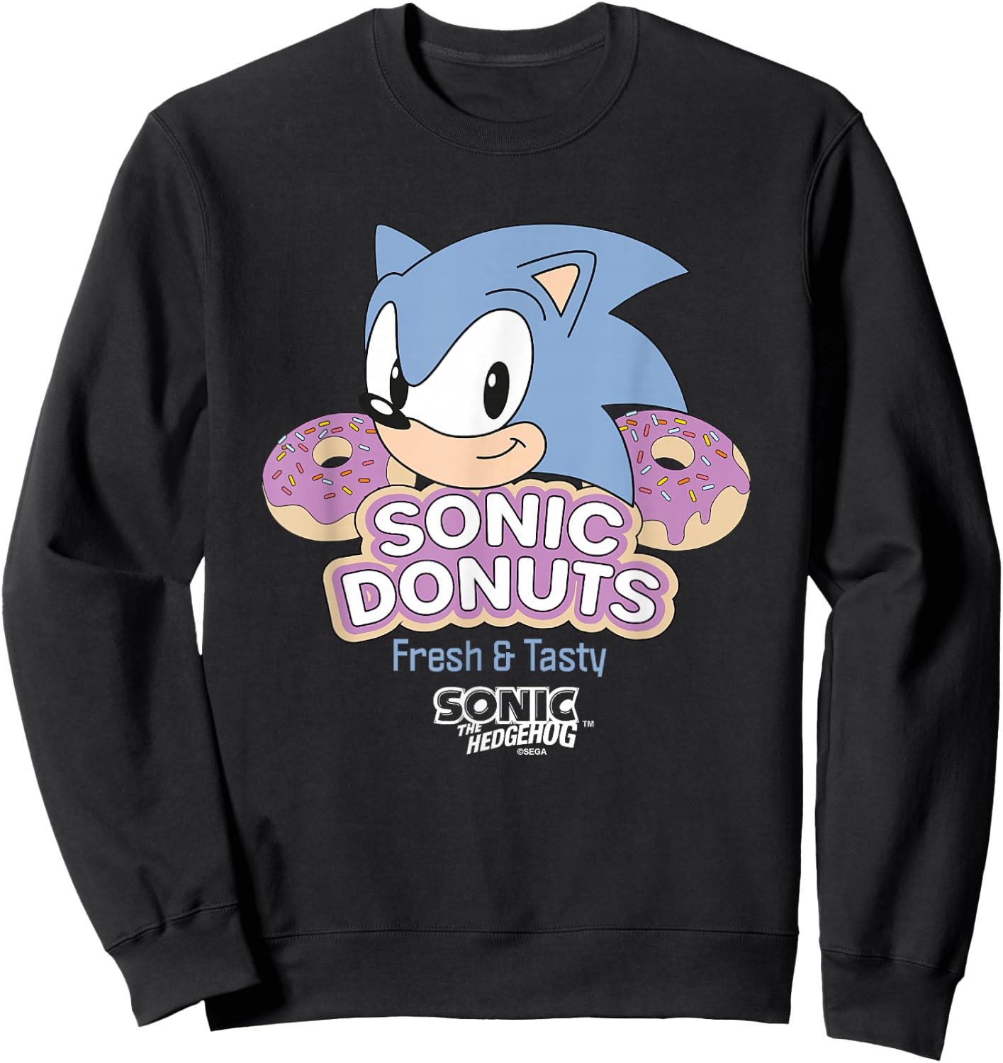 Sonic The Hedgehog Sonic Donuts Fresh & Tasty Vintage Ad Sweatshirt - Sweatshirt | Black