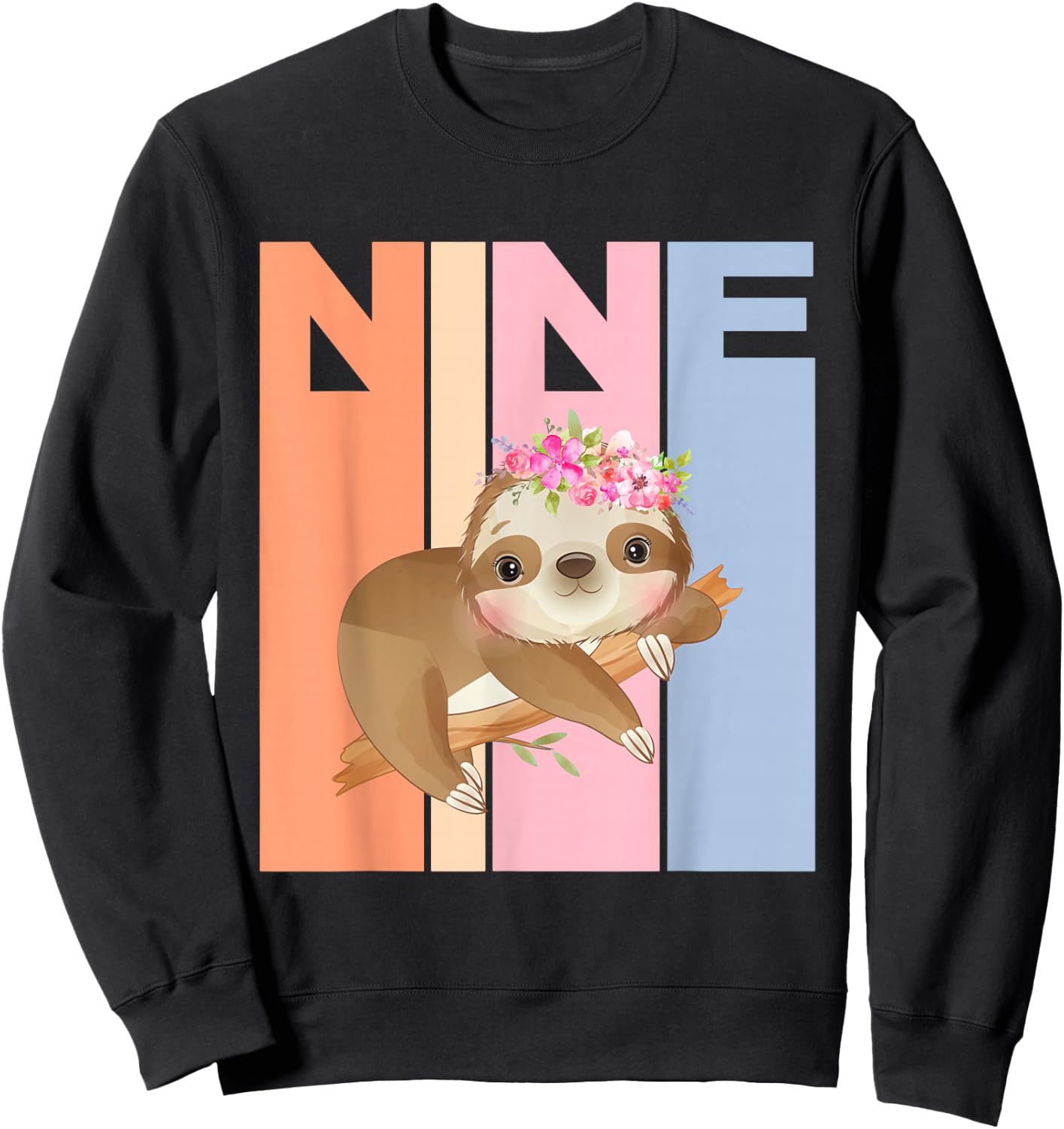 9 Years Old Cute Sloth Birthday Girl 9th Birthday Party Sweatshirt - Sweatshirt | Black