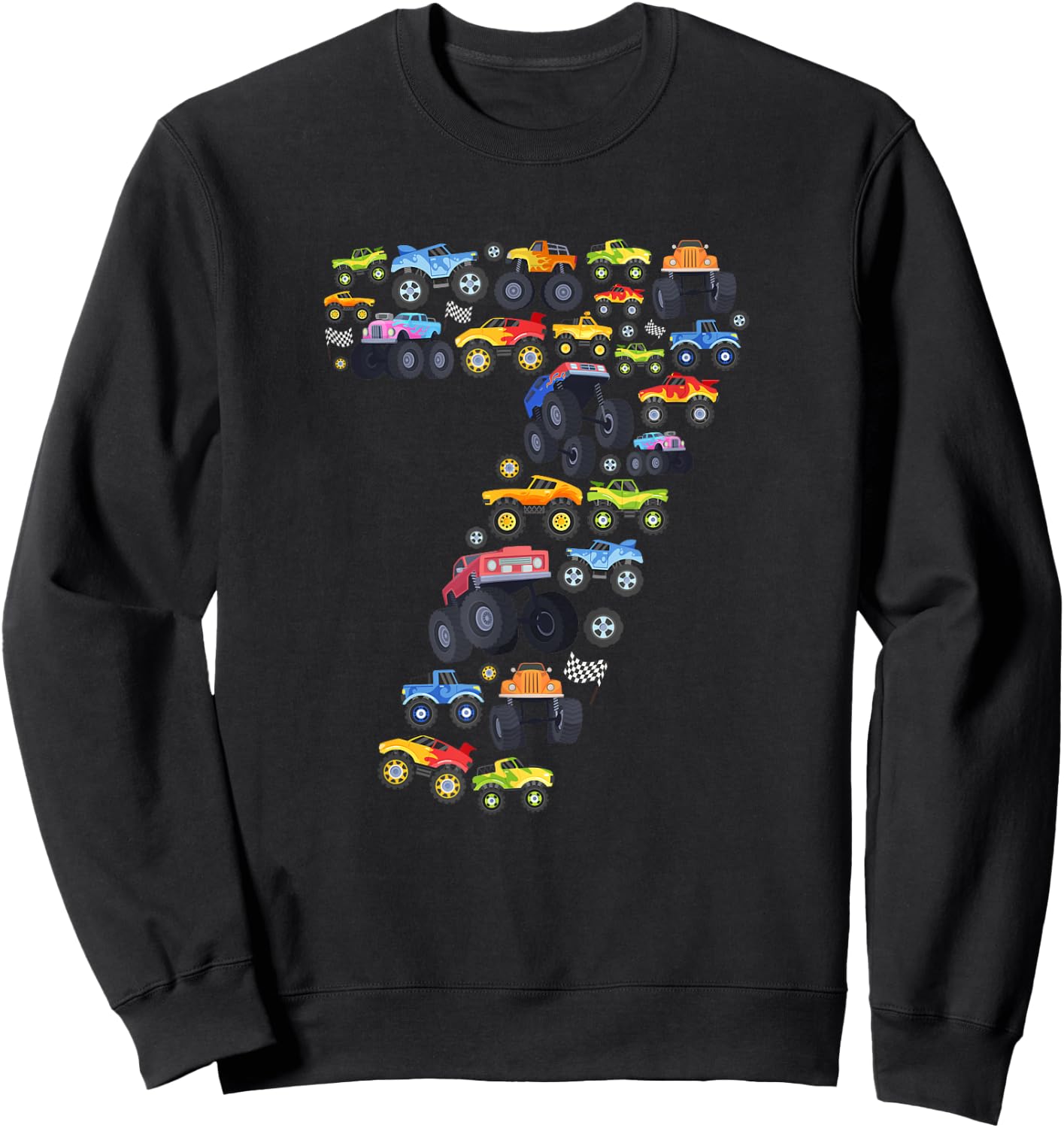 Kids Seven Year Old 7th Birthday Monster Truck Boys Sweatshirt - Sweatshirt | Black