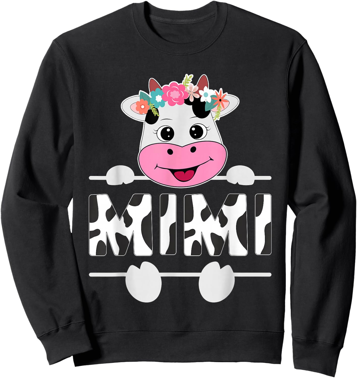 Mimi Of The Birthday Girl Cow Grandma Family Party Sweatshirt - Sweatshirt | Black