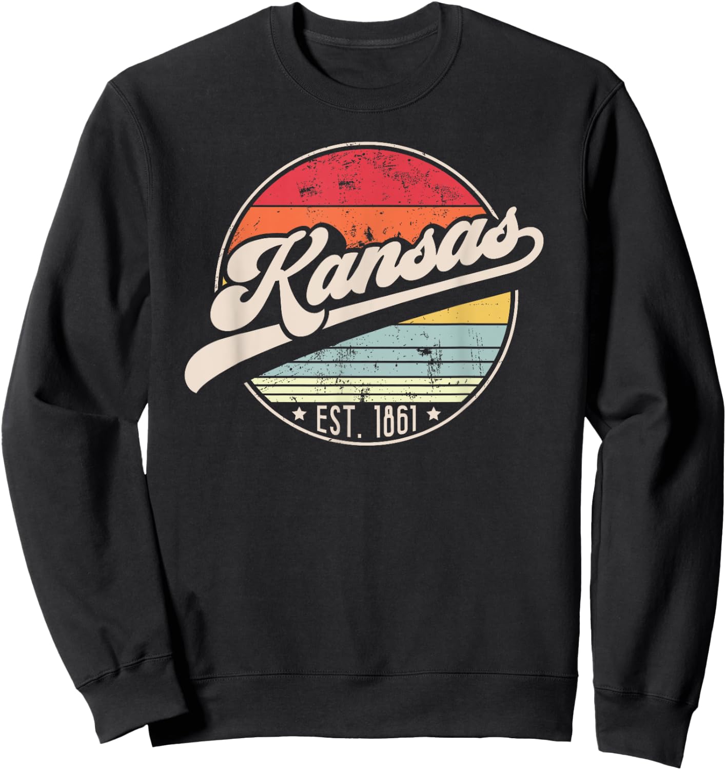 Retro Kansas Home State KS Cool 70s Style Sunset Sweatshirt - Sweatshirt | Black