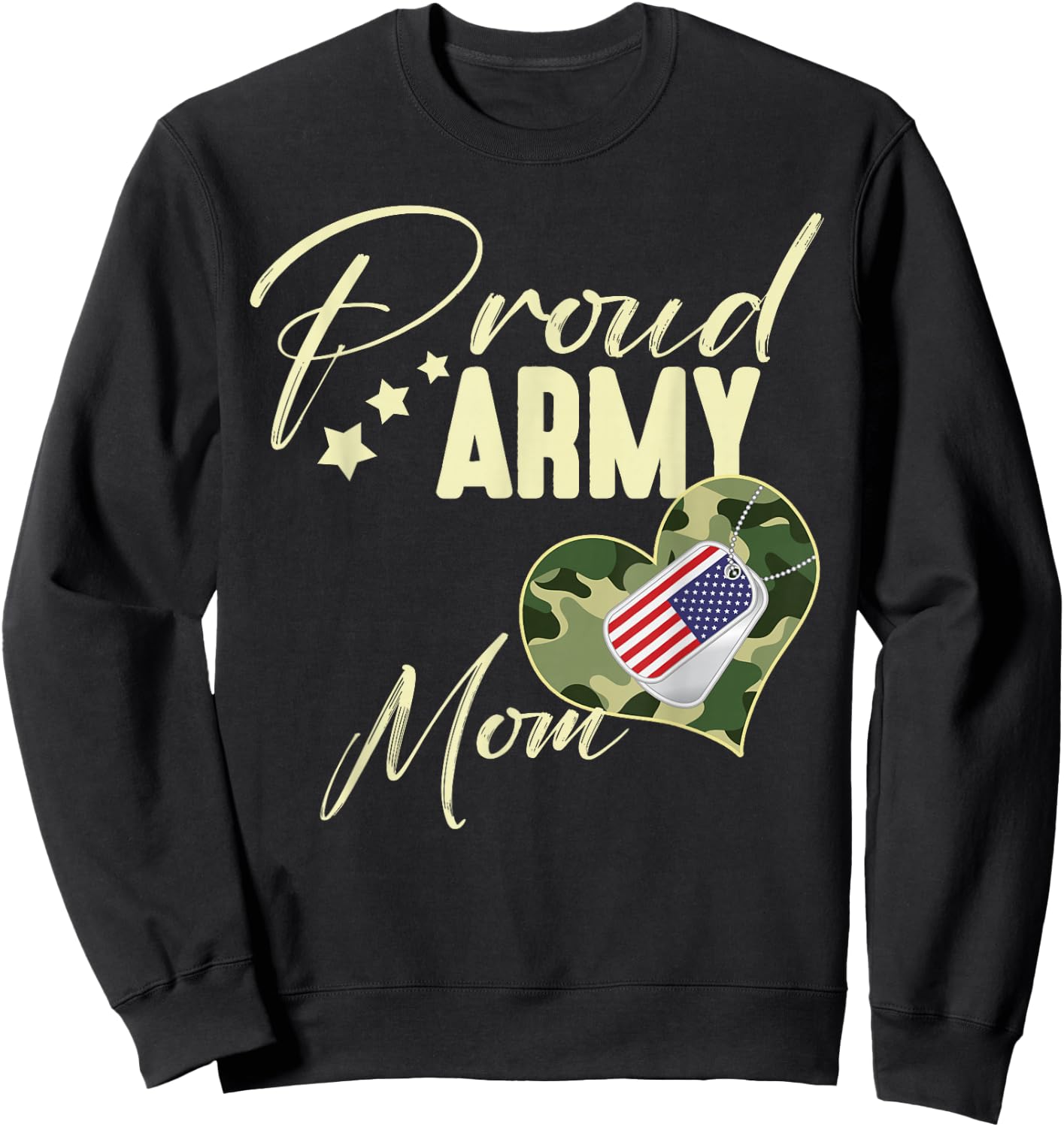 Proud Army MOM Camouflage Dog Tag USA American Flag Sweatshirt - Sweatshirt | Black