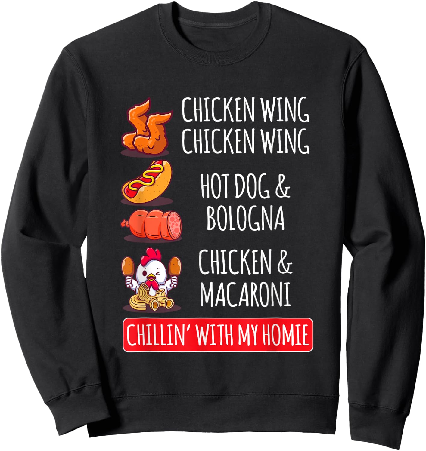 Chicken Wing Chicken Wing Hot Dog And Bologna Sweatshirt - Sweatshirt | Black