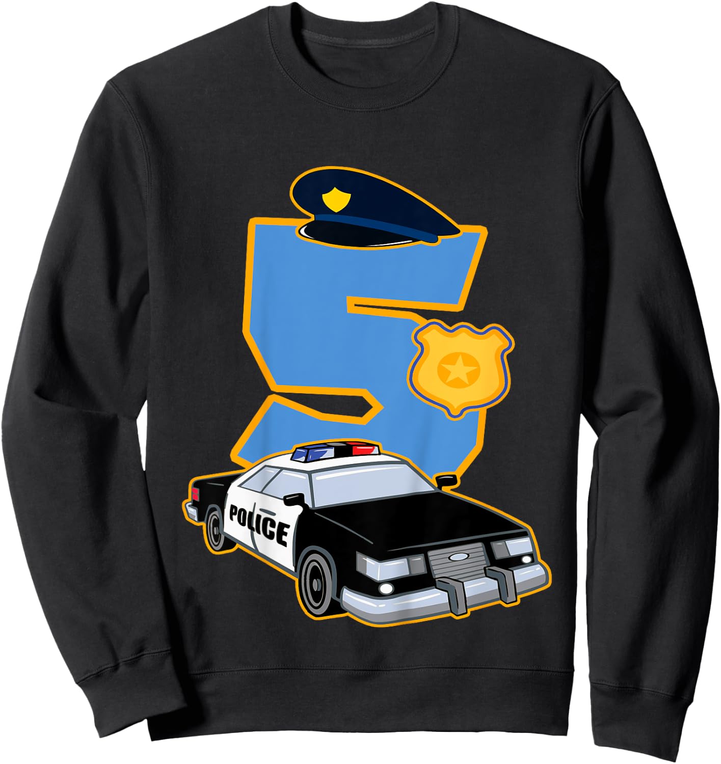 Kids 5th Birthday Police 5 Years Old Officer Car Costume Sweatshirt - Sweatshirt | Black