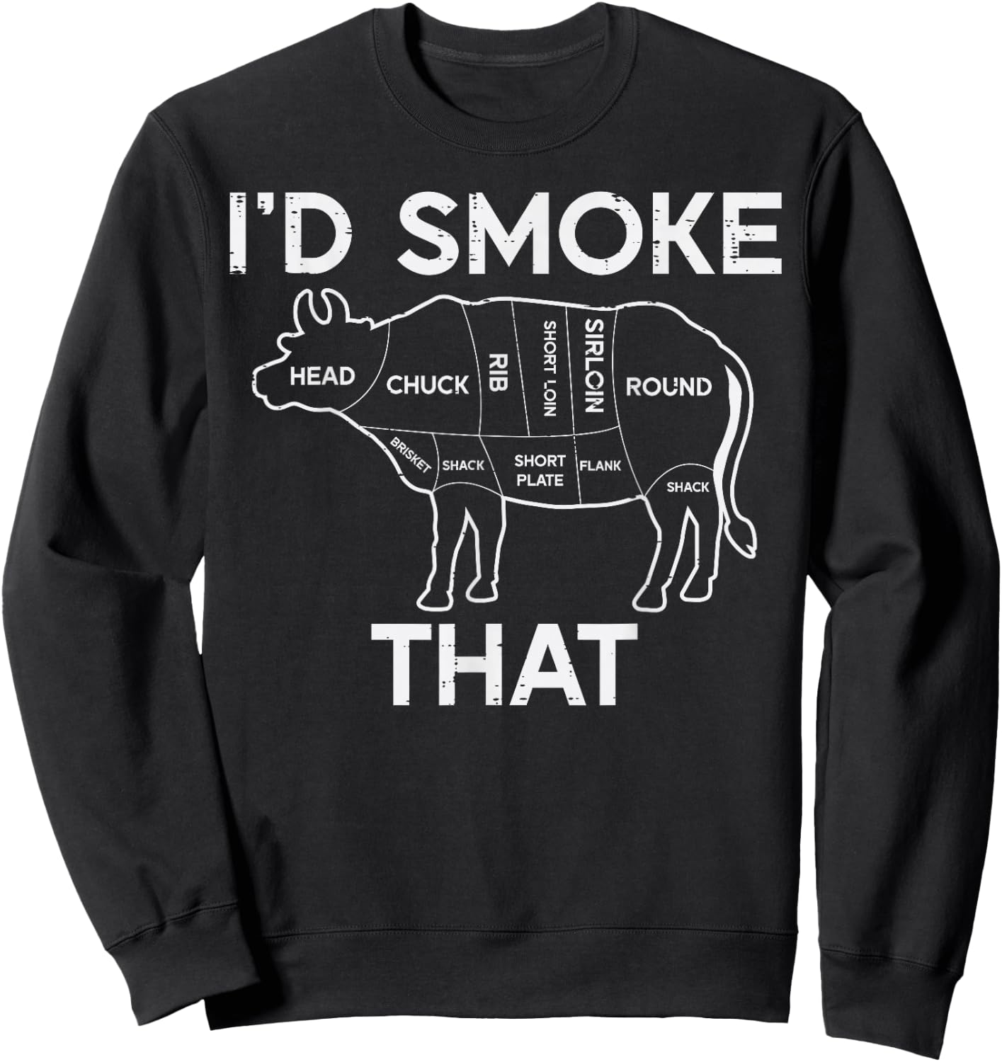 Id Grill That Cow Beef Meat Chart Bbq Barbecue Grill Butcher Sweatshirt - Sweatshirt | Black
