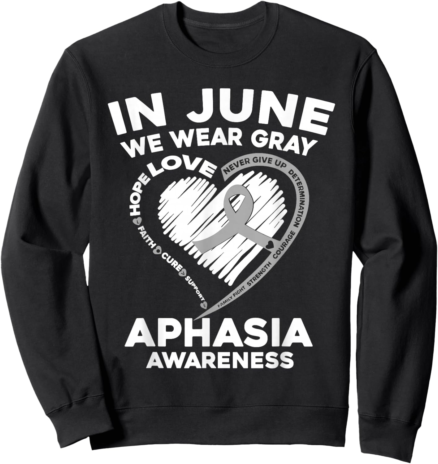 Aphasia Awareness Gray Ribbon Support Family Matching Sweatshirt - Sweatshirt | Black