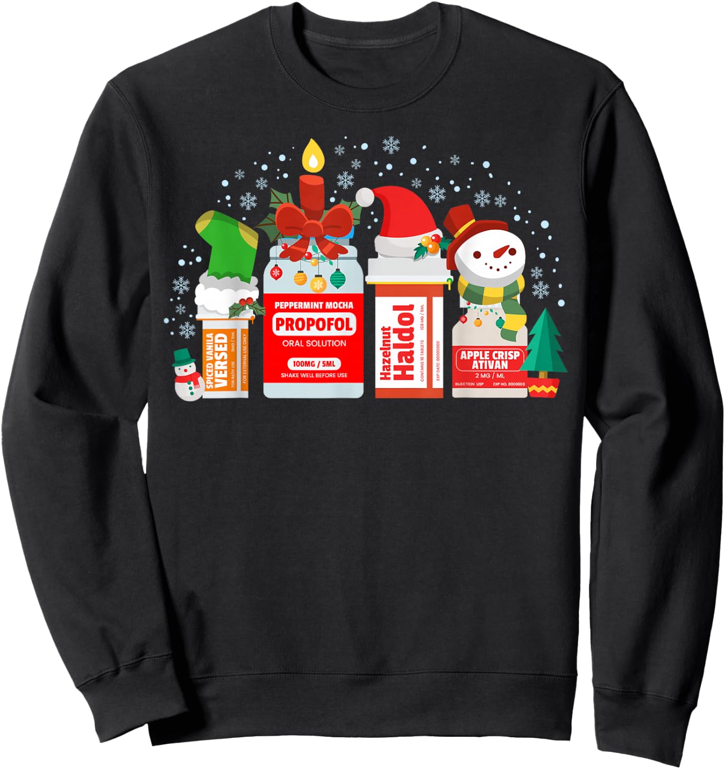 Christmas ICU Nurse Happy Nursemas Xmas Holiday Pajama RN Sweatshirt - Sweatshirt | Black