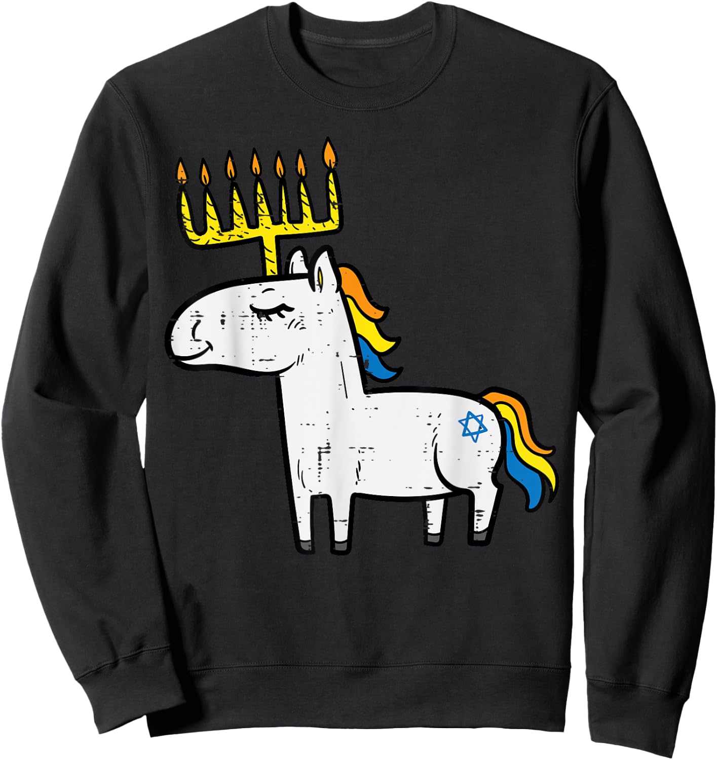 Menorah Unicorn Jewnicorn Hanukkah Pajamas Chanukah PJs Girl Sweatshirt - Sweatshirt | Black
