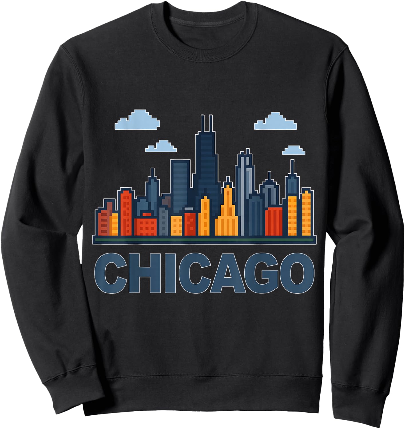 Funny Chicago Skyline Chicago Souvenir Pixel Art Sweatshirt - Sweatshirt | Black