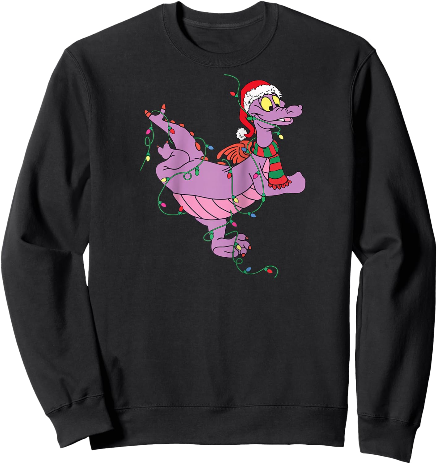 Cute Dragon Figment Lights Christmas Santa Animal Women Men Raglan Baseball Sweatshirt - Sweatshirt | Black