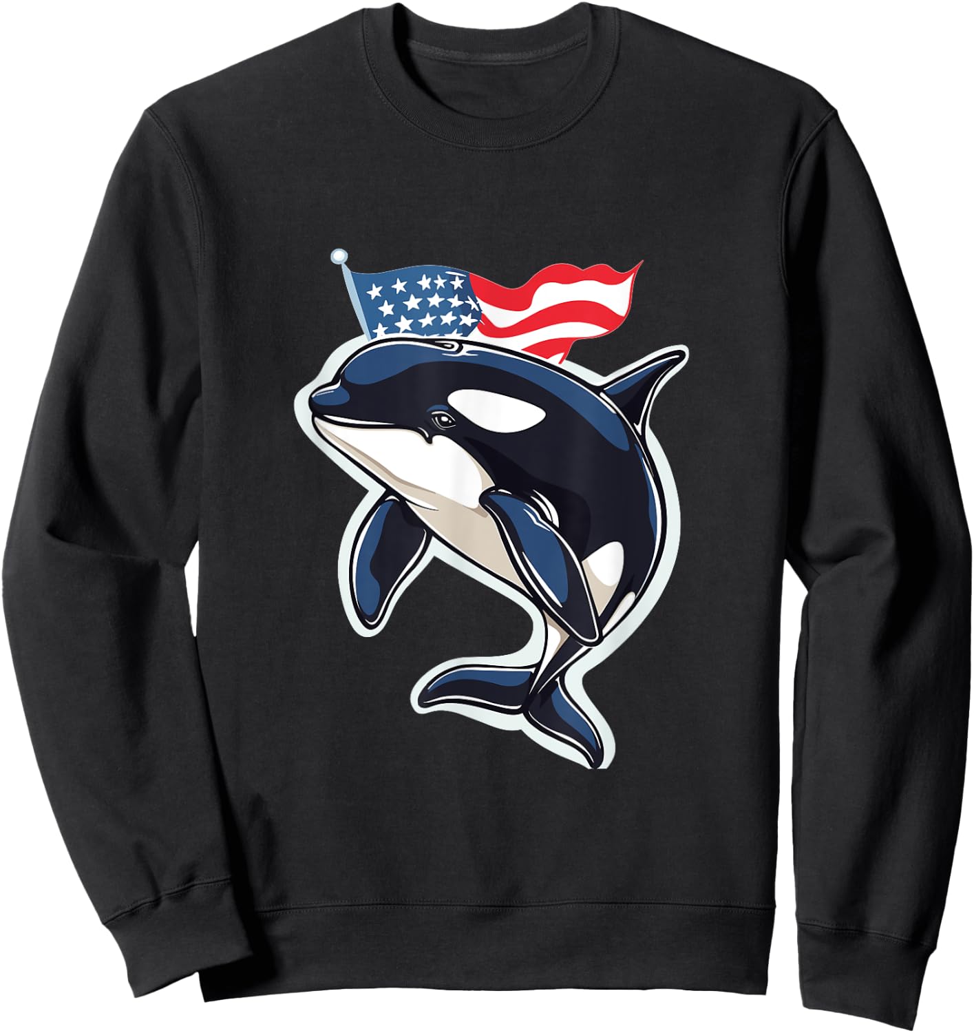 Orca American Flag Patriotic 4th Of July Sweatshirt - Sweatshirt | Black